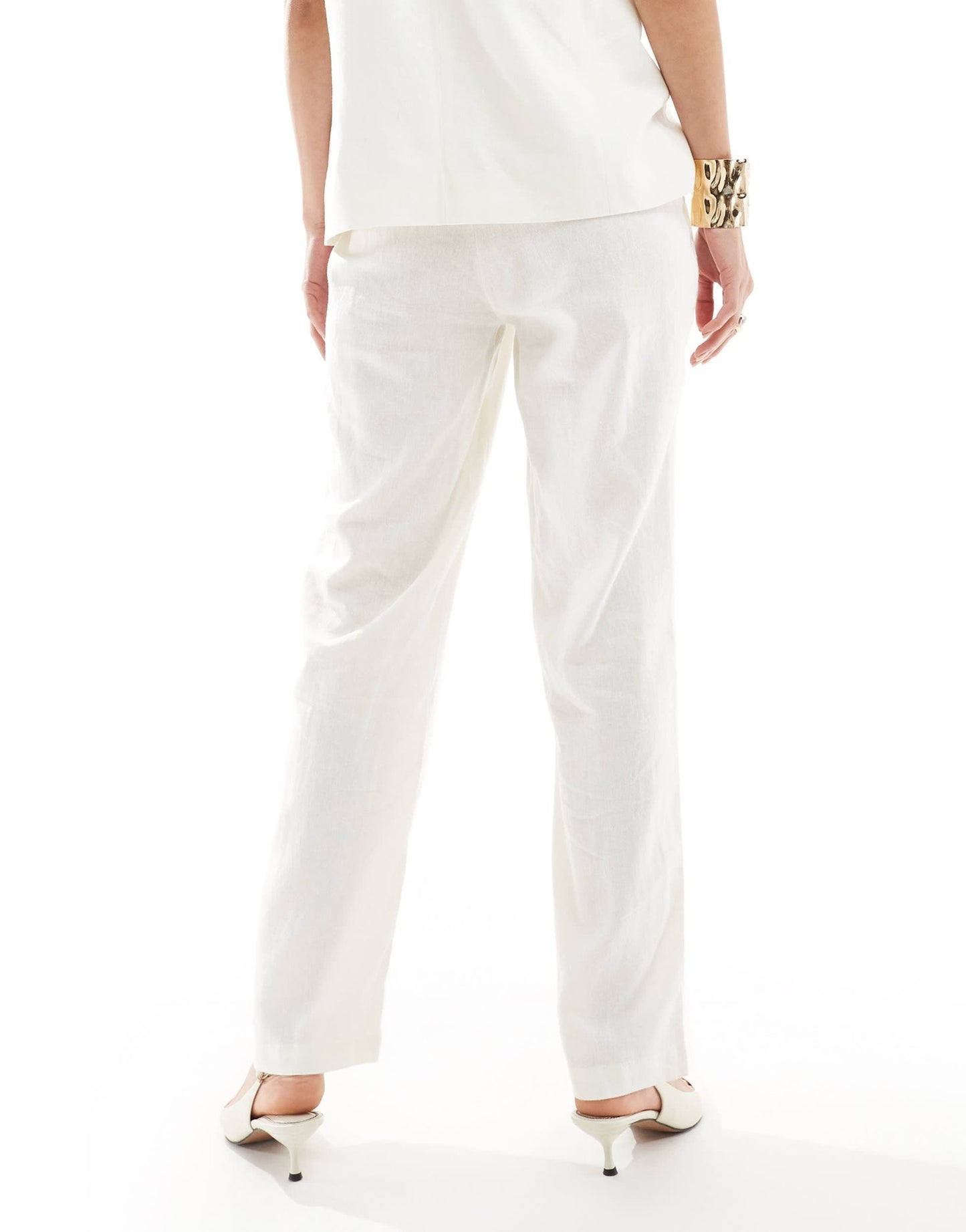 ONLY high waisted straight linen mix trouser co - ord in cream - ASOS Sample Sale EU Store