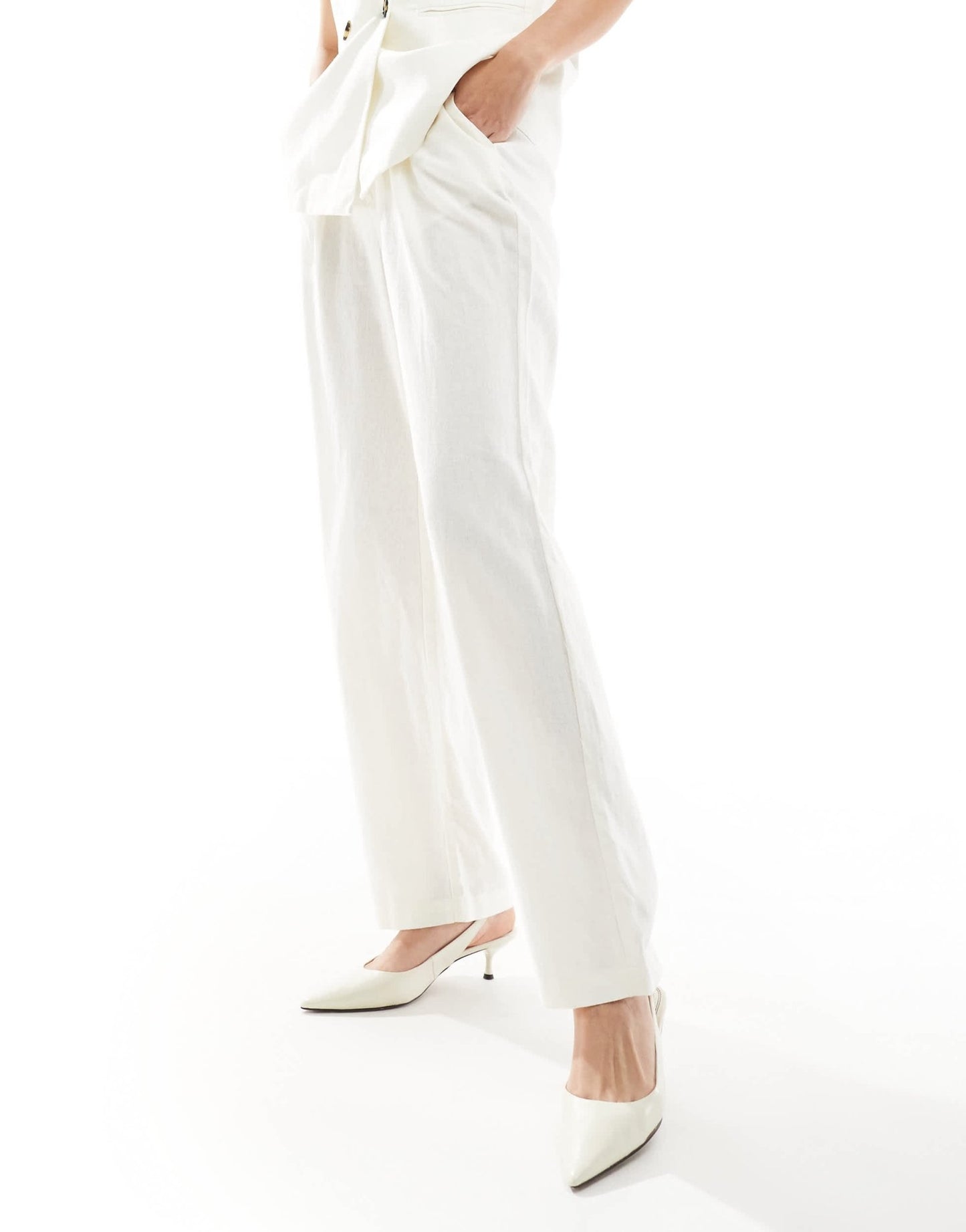 ONLY high waisted straight linen mix trouser co - ord in cream - ASOS Sample Sale EU Store