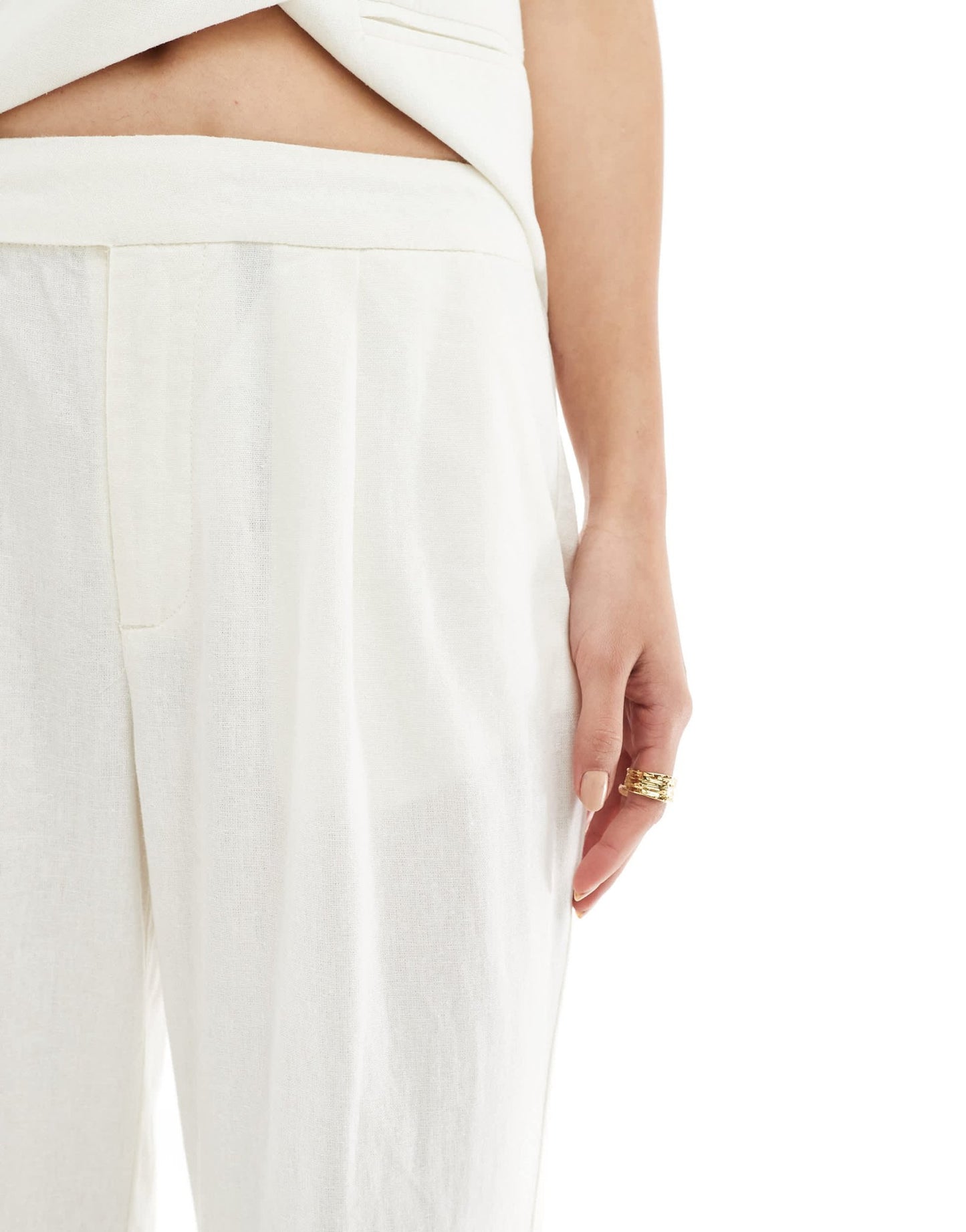 ONLY high waisted straight linen mix trouser co - ord in cream - ASOS Sample Sale EU Store