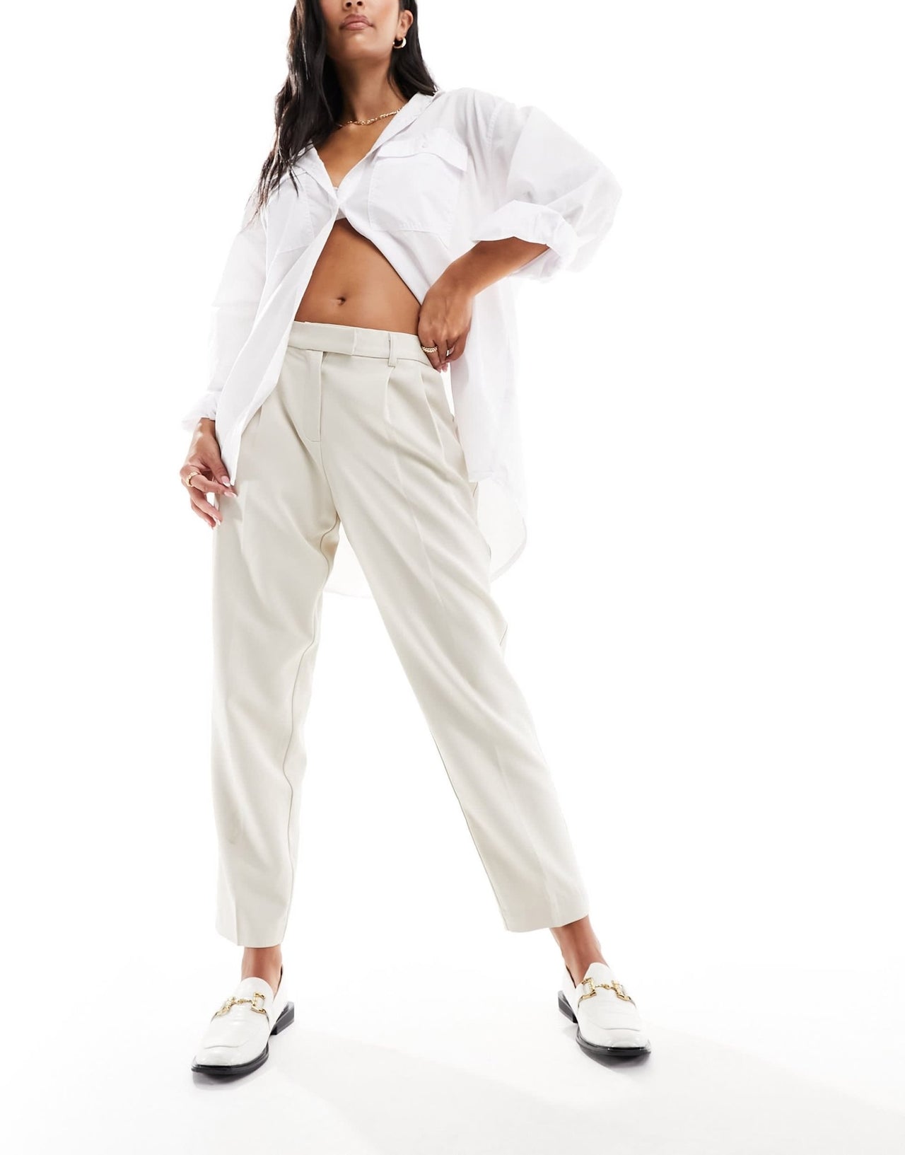 ONLY high waisted tailored trousers in stone - ASOS Sample Sale EU Store