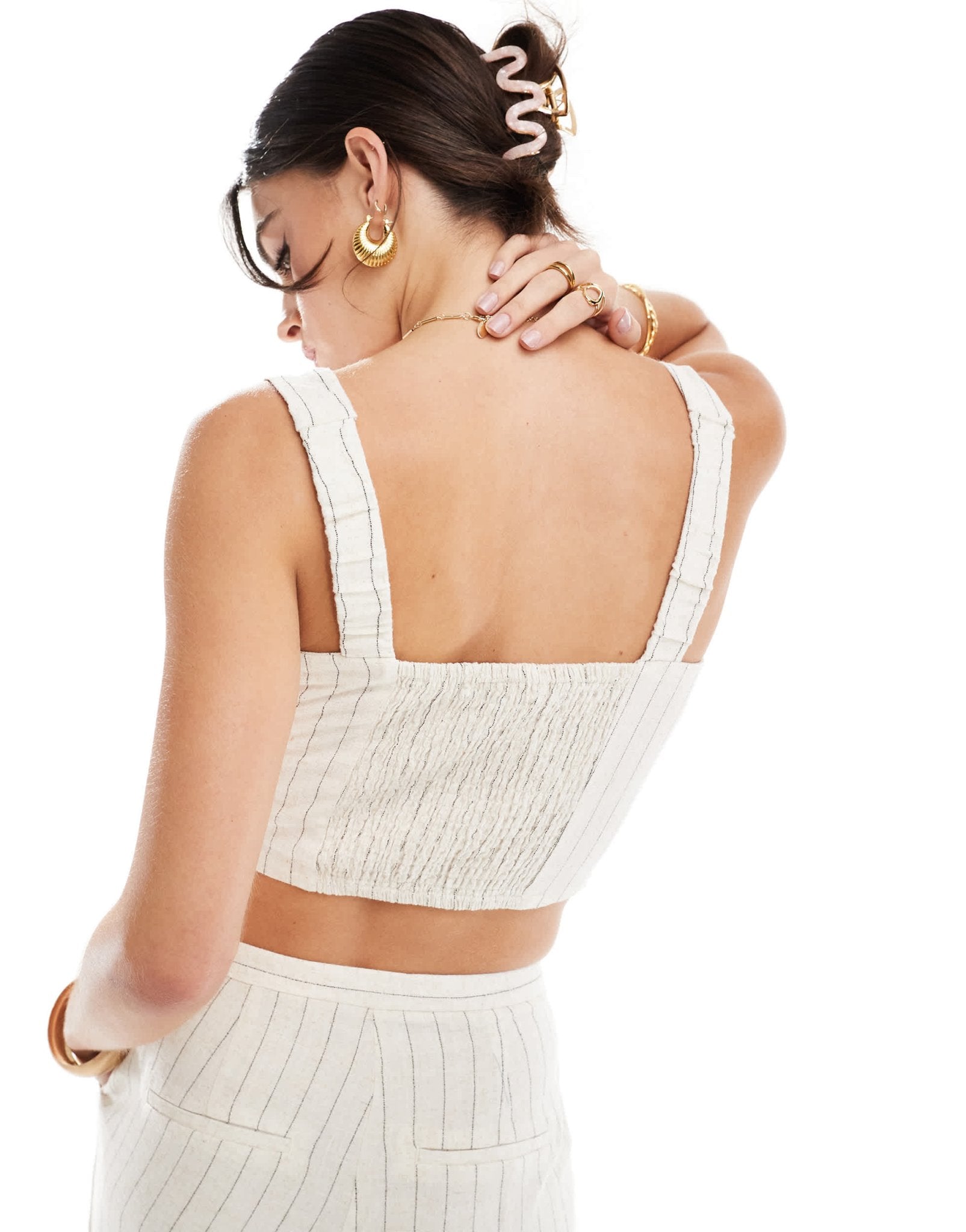 ONLY linen mix cropped top co - ord in stone pinstripe - ASOS Sample Sale EU Store
