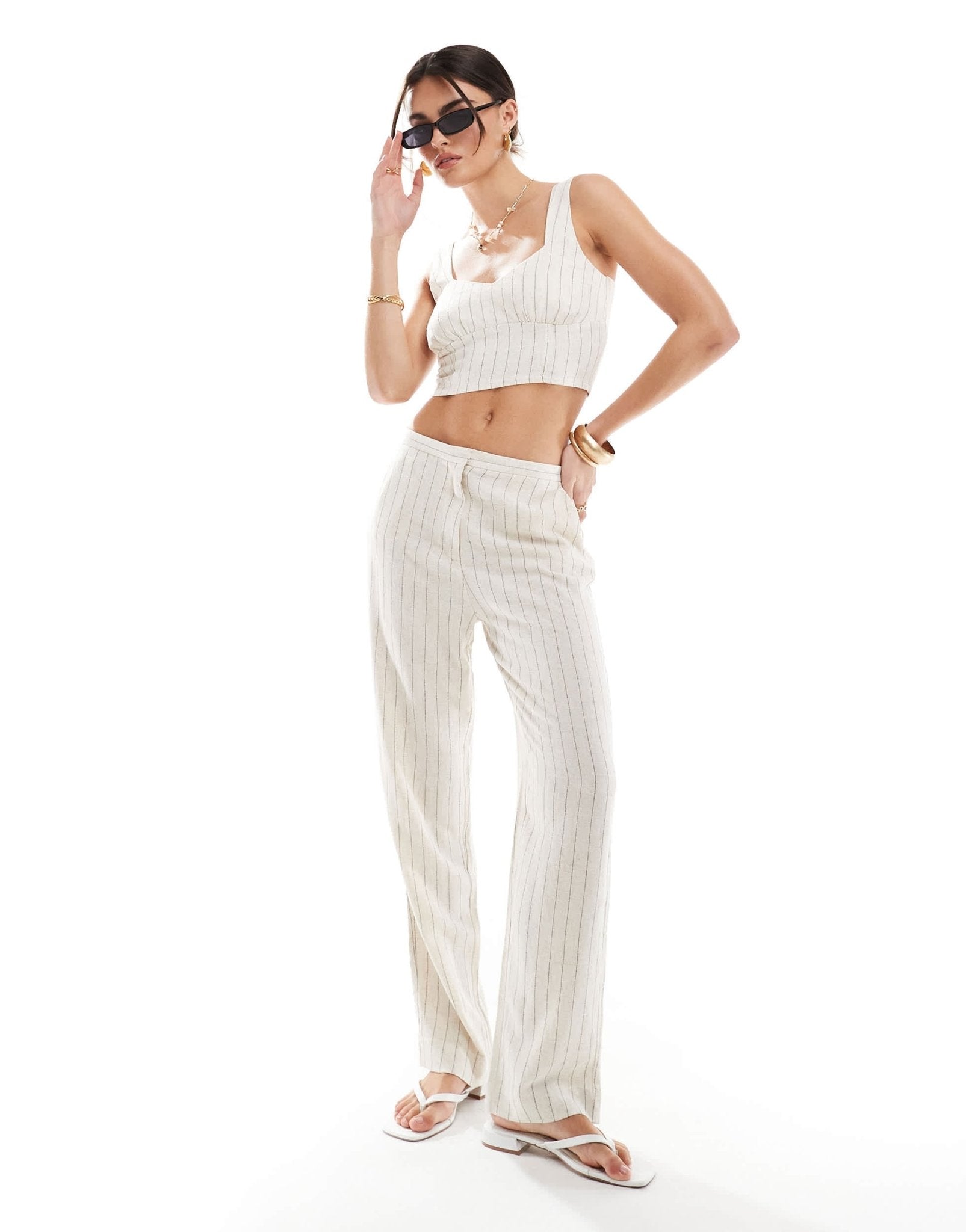 ONLY linen mix cropped top co - ord in stone pinstripe - ASOS Sample Sale EU Store