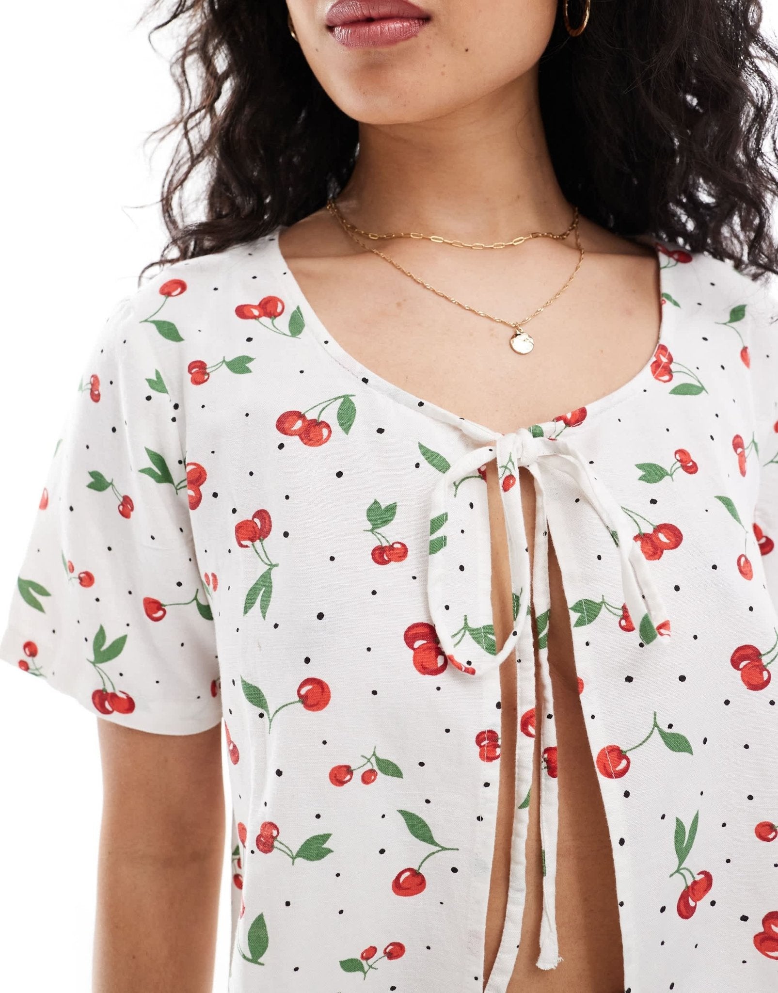 ONLY linen mix tie front top co - ord in cherry print - ASOS Sample Sale EU Store