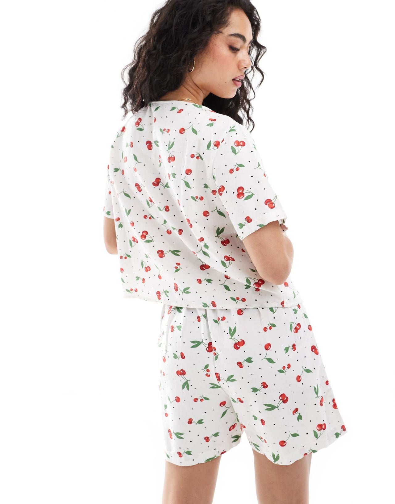 ONLY linen mix tie front top co - ord in cherry print - ASOS Sample Sale EU Store
