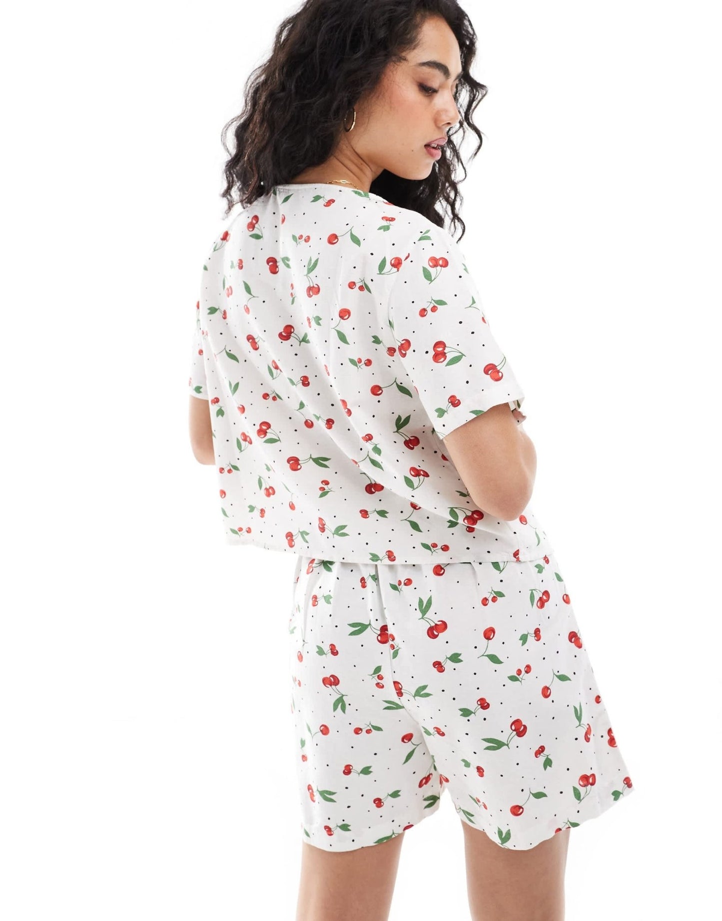 ONLY linen mix tie front top co - ord in cherry print - ASOS Sample Sale EU Store