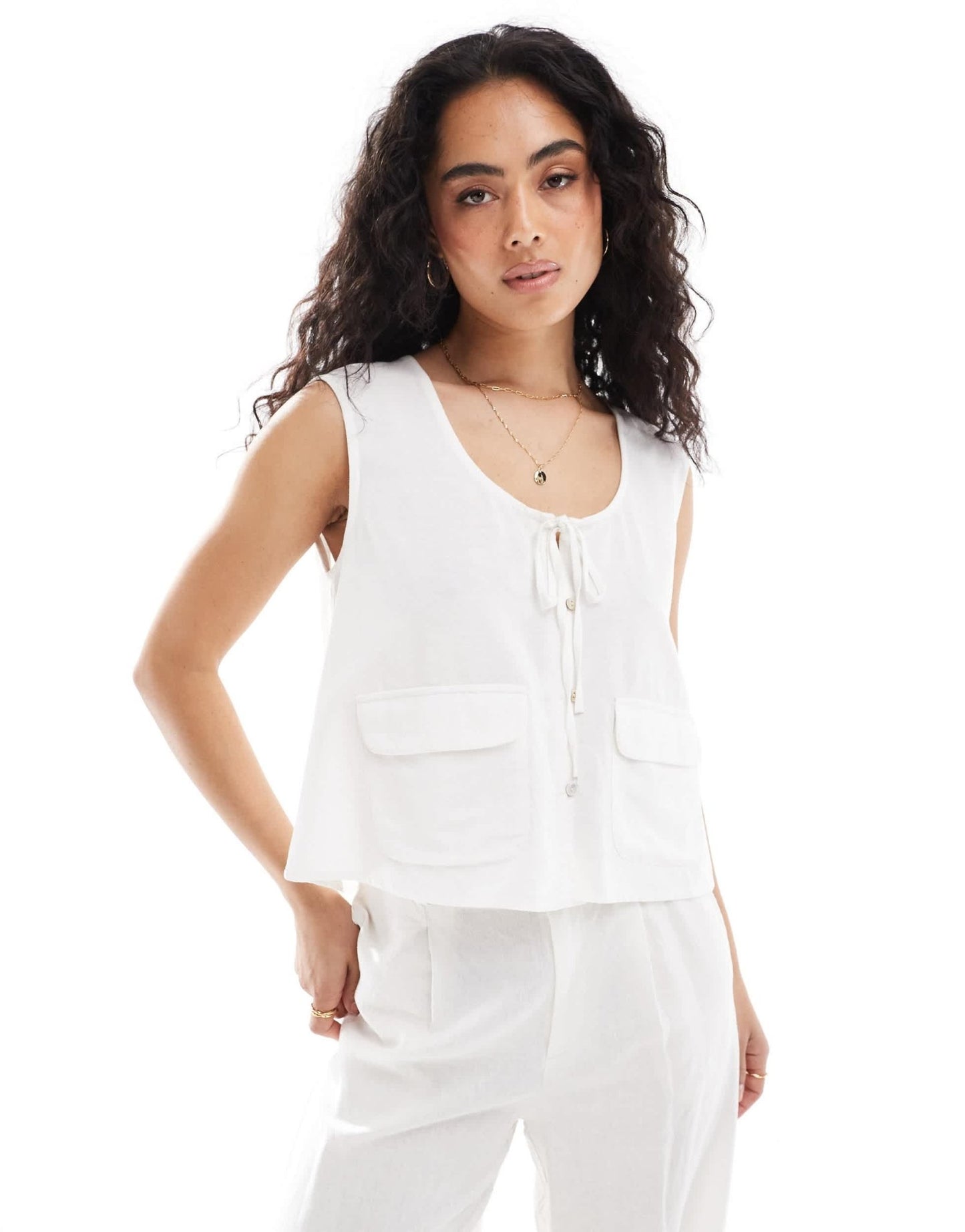 ONLY linen oversized waistcoat in white - ASOS Sample Sale EU Store