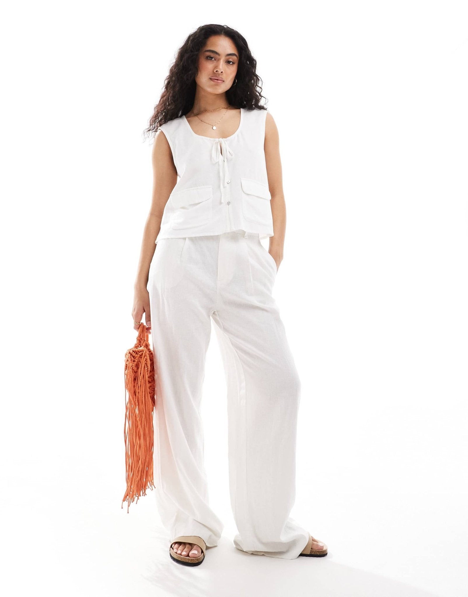 ONLY linen oversized waistcoat in white - ASOS Sample Sale EU Store