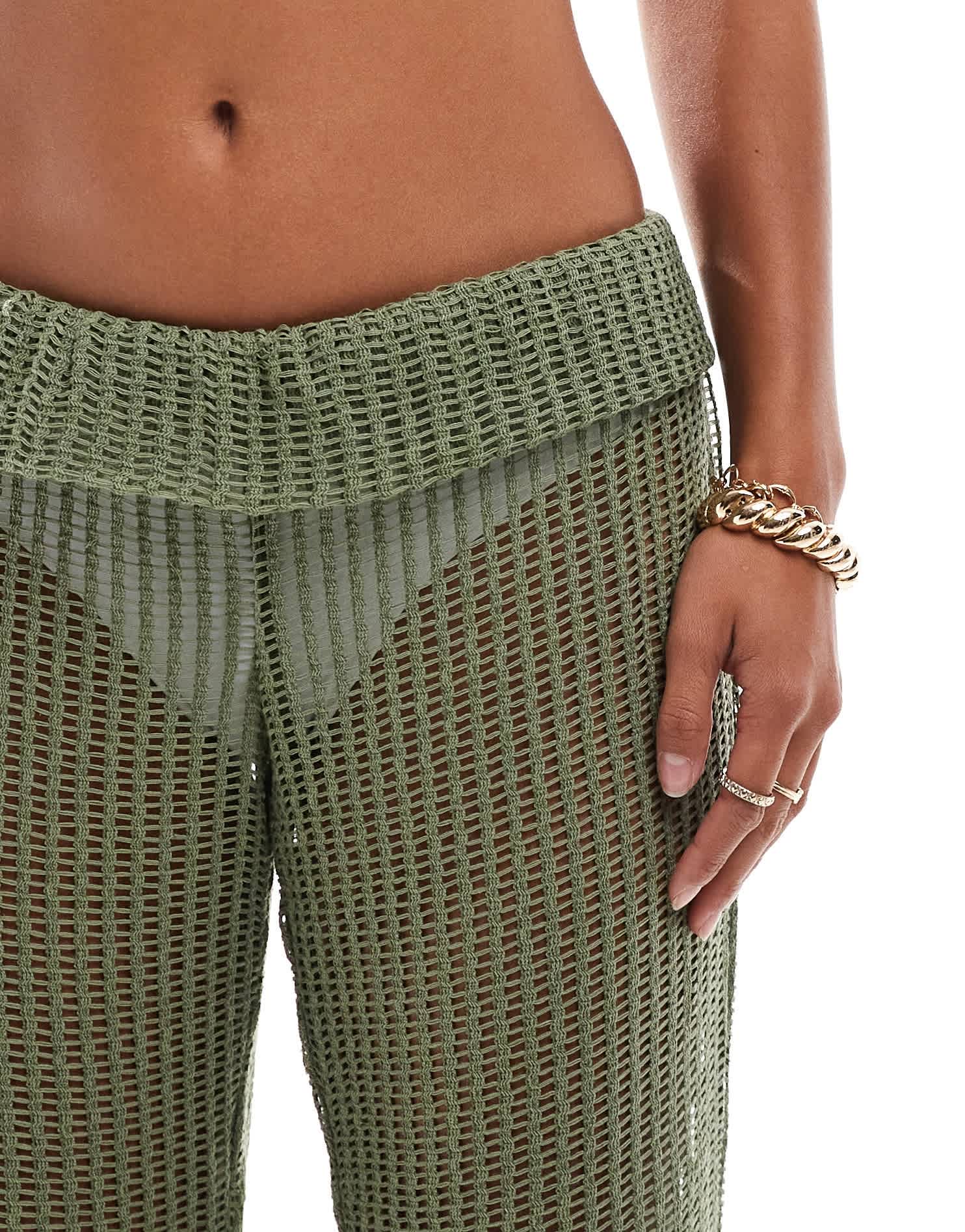 ONLY Petite flare beach trousers with folded waistband in light green - ASOS Sample Sale EU Store