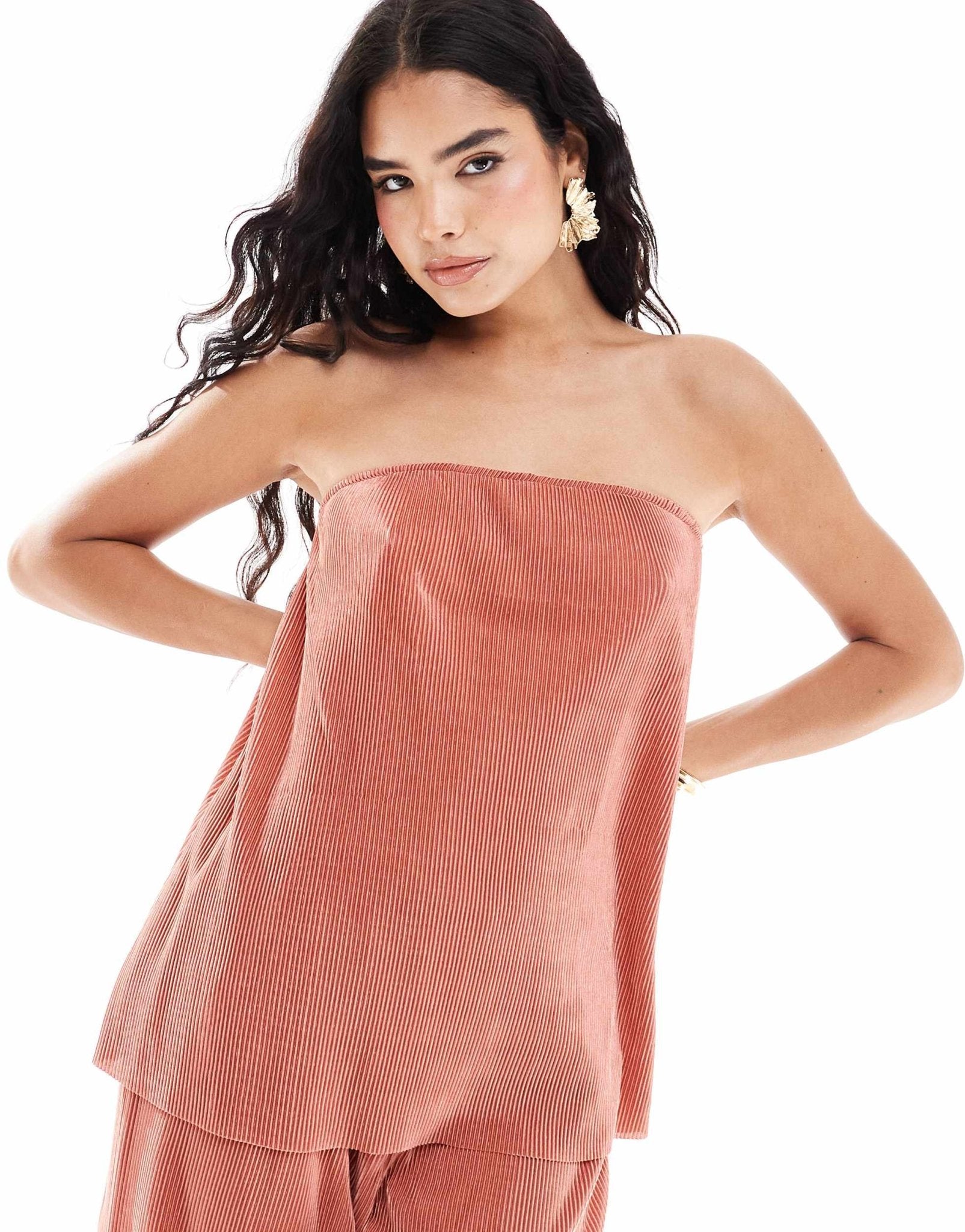 ONLY plisse bandeau longline top co - ord in dusky pink - ASOS Sample Sale EU Store