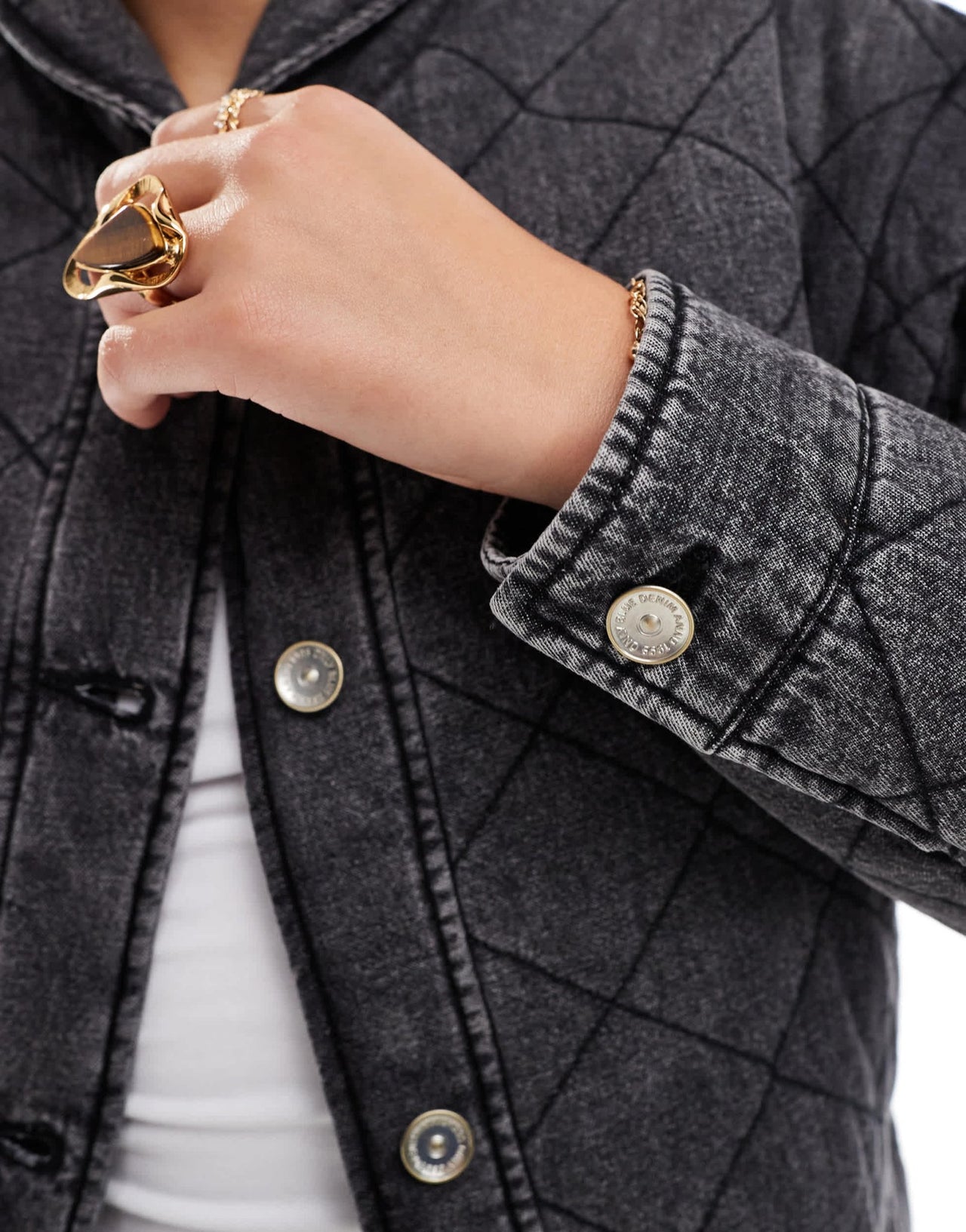 ONLY quilted belted denim jacket in grey - ASOS Sample Sale EU Store