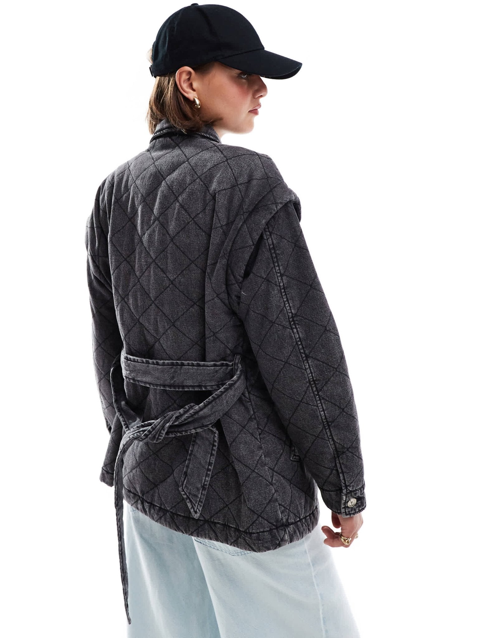 ONLY quilted belted denim jacket in grey - ASOS Sample Sale EU Store