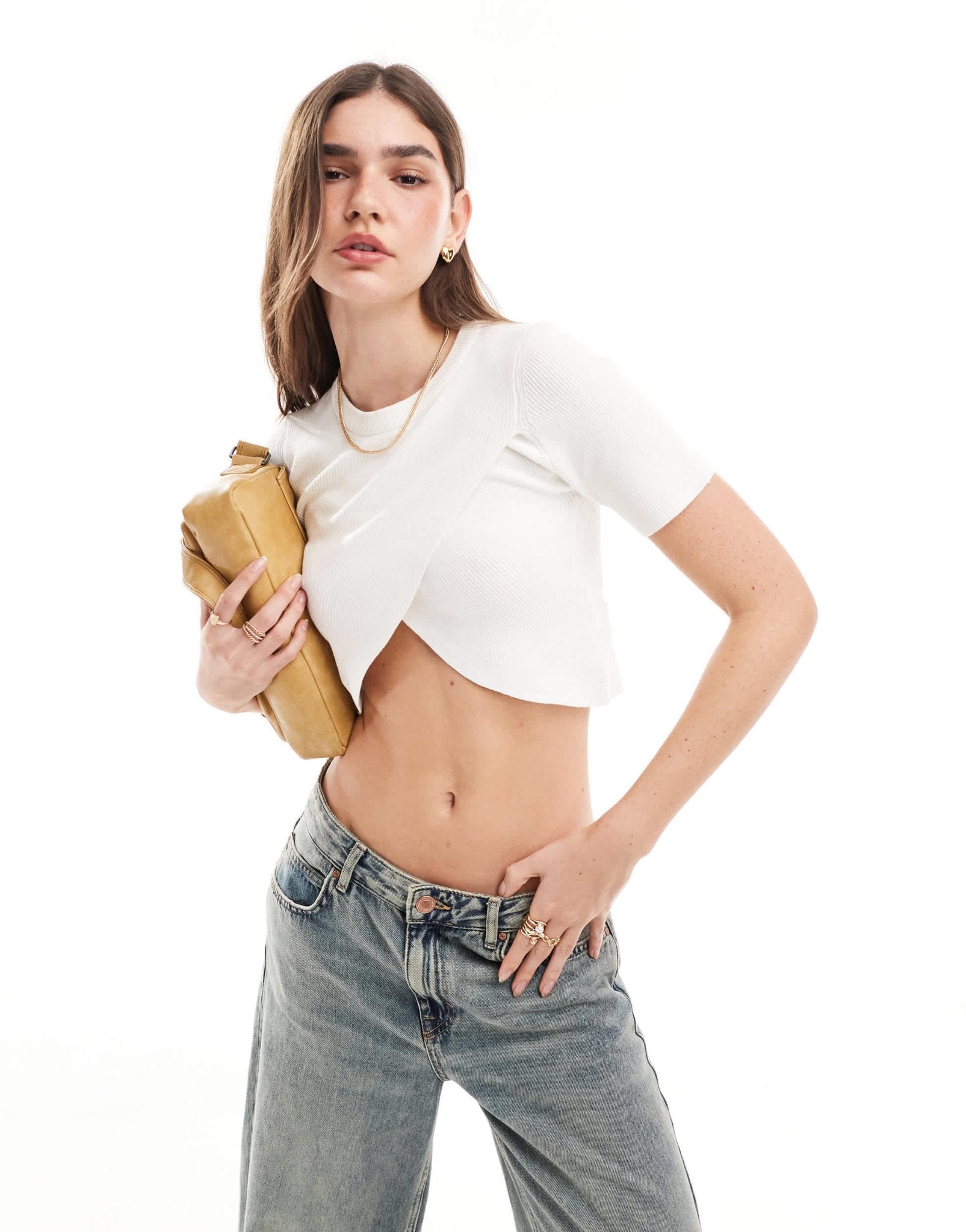 ONLY ribbed cross front crop top in cream - ASOS Sample Sale EU Store