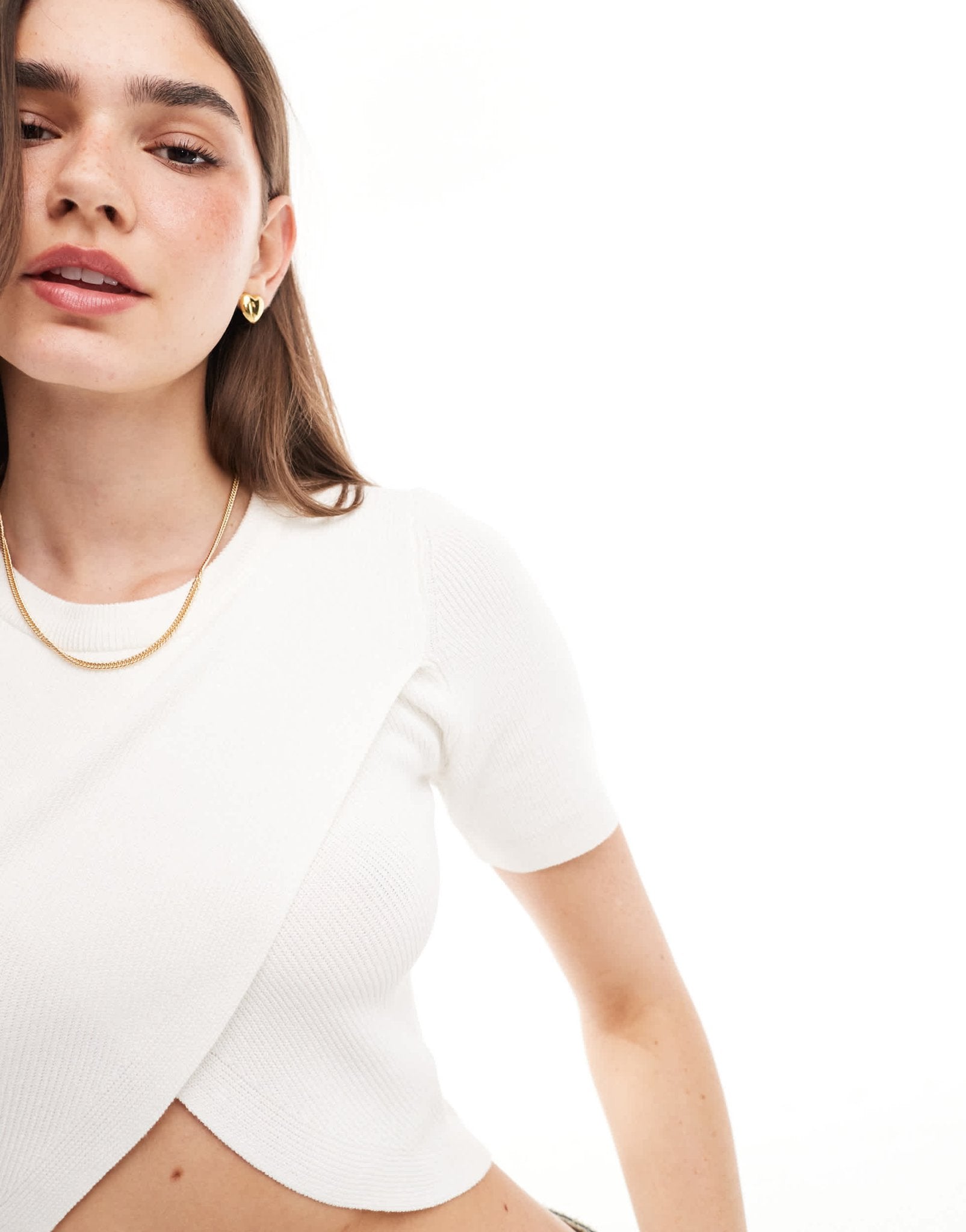ONLY ribbed cross front crop top in cream - ASOS Sample Sale EU Store