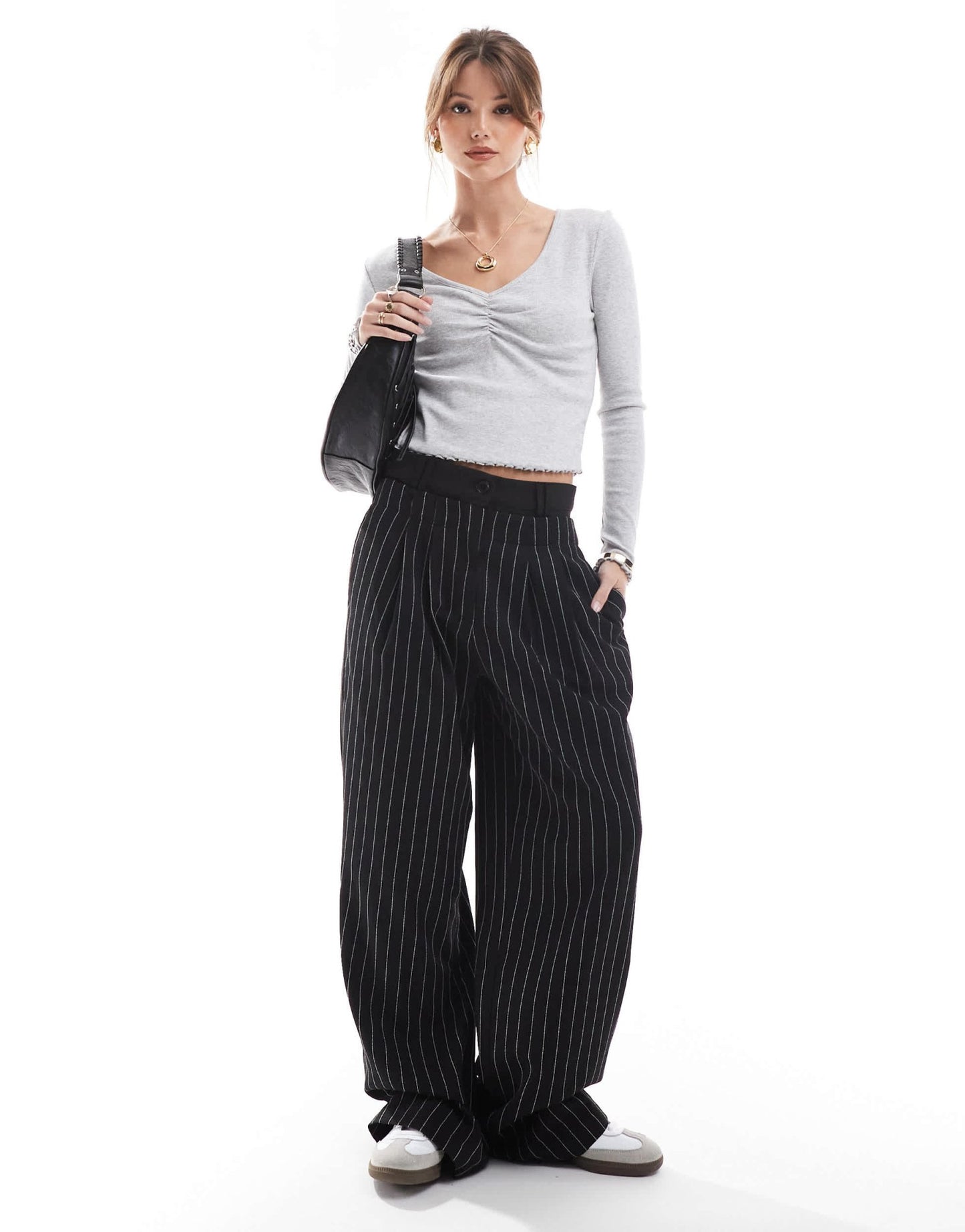 ONLY ruched front detail long sleeve top in light grey - ASOS Sample Sale EU Store