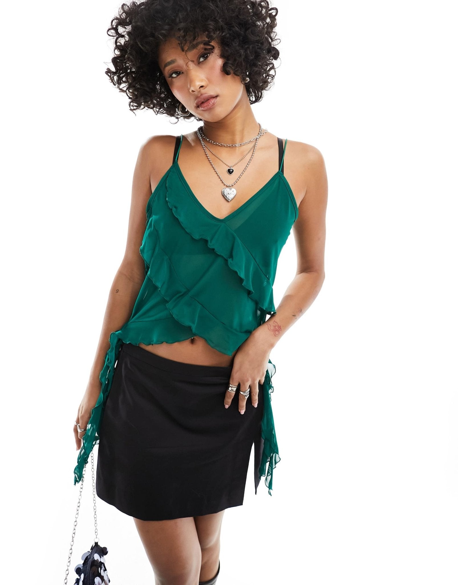 ONLY sheer frill cami top in emerald green - ASOS Sample Sale EU Store