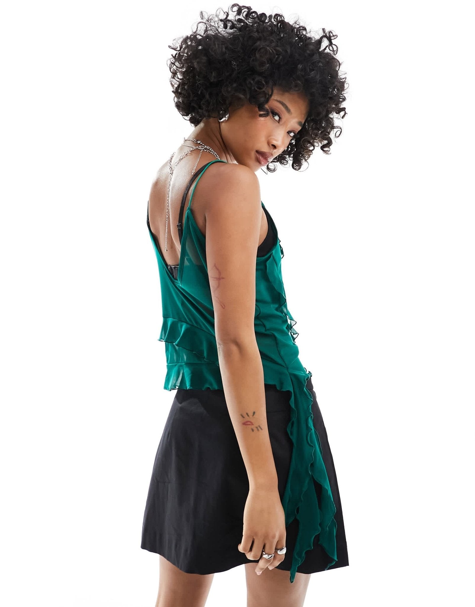 ONLY sheer frill cami top in emerald green - ASOS Sample Sale EU Store
