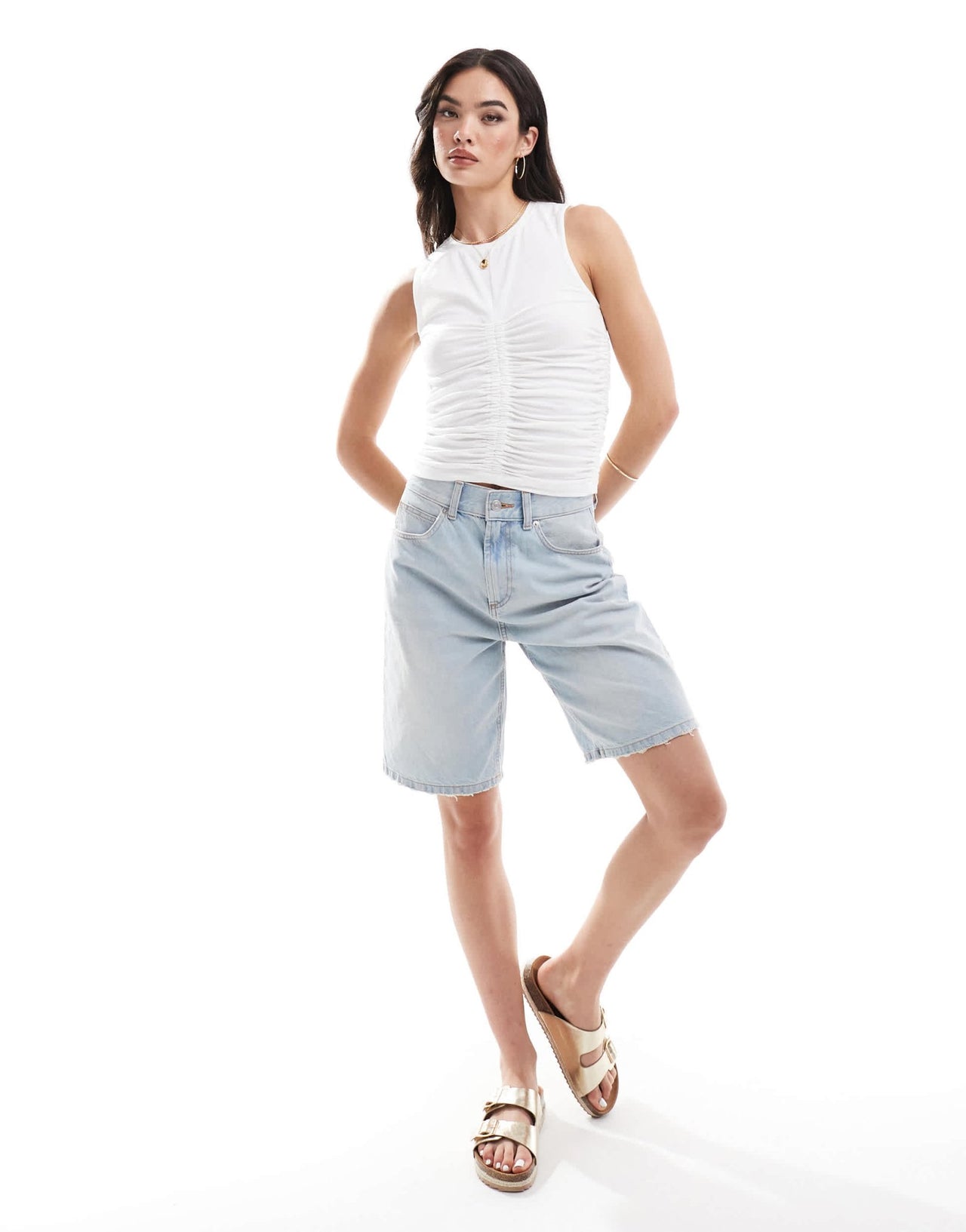 ONLY sleeveless ruched top in white - ASOS Sample Sale EU Store