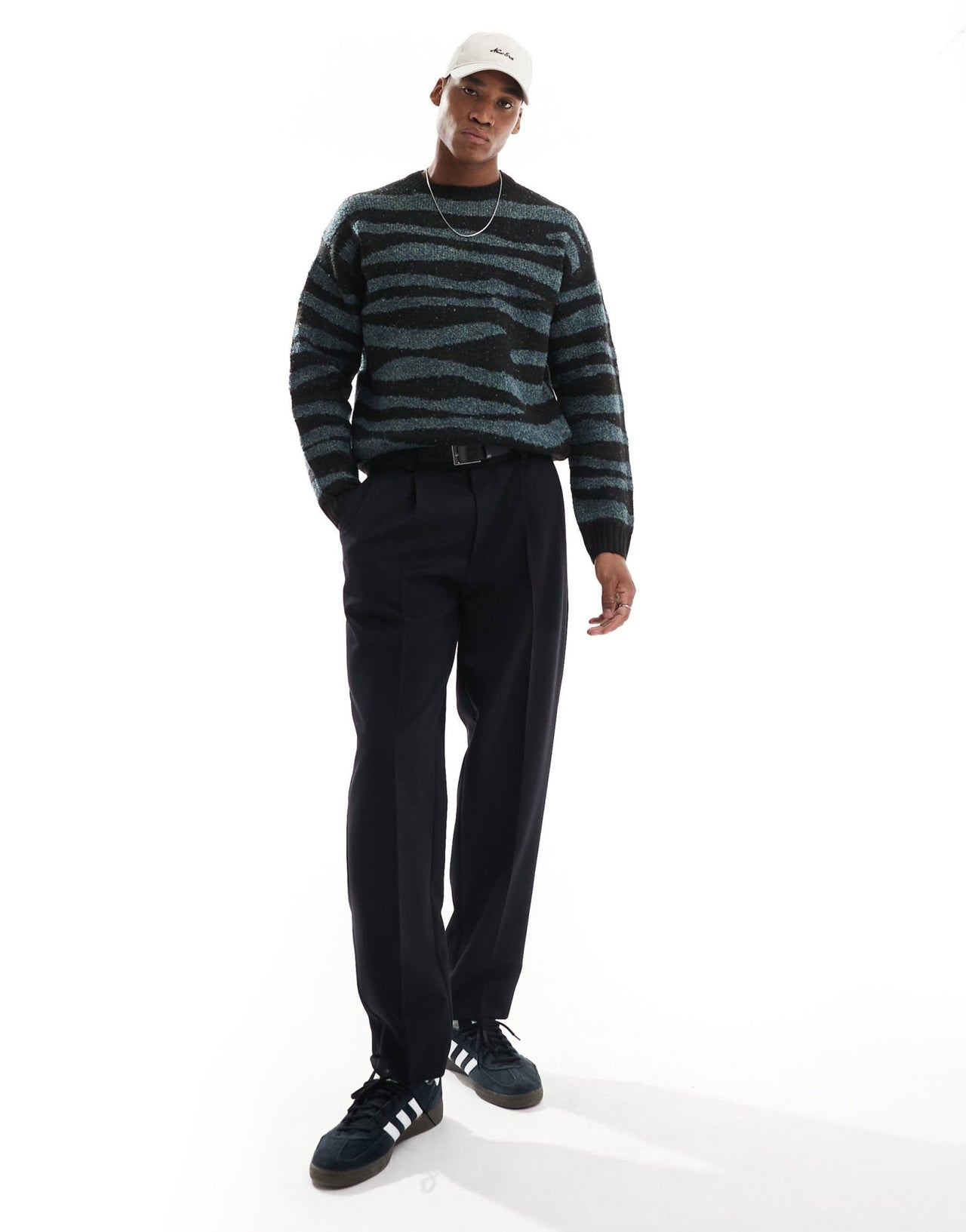 ONLY & SONS crew neck drop shoulder jumper with zebra stripe in black - ASOS Sample Sale EU Store