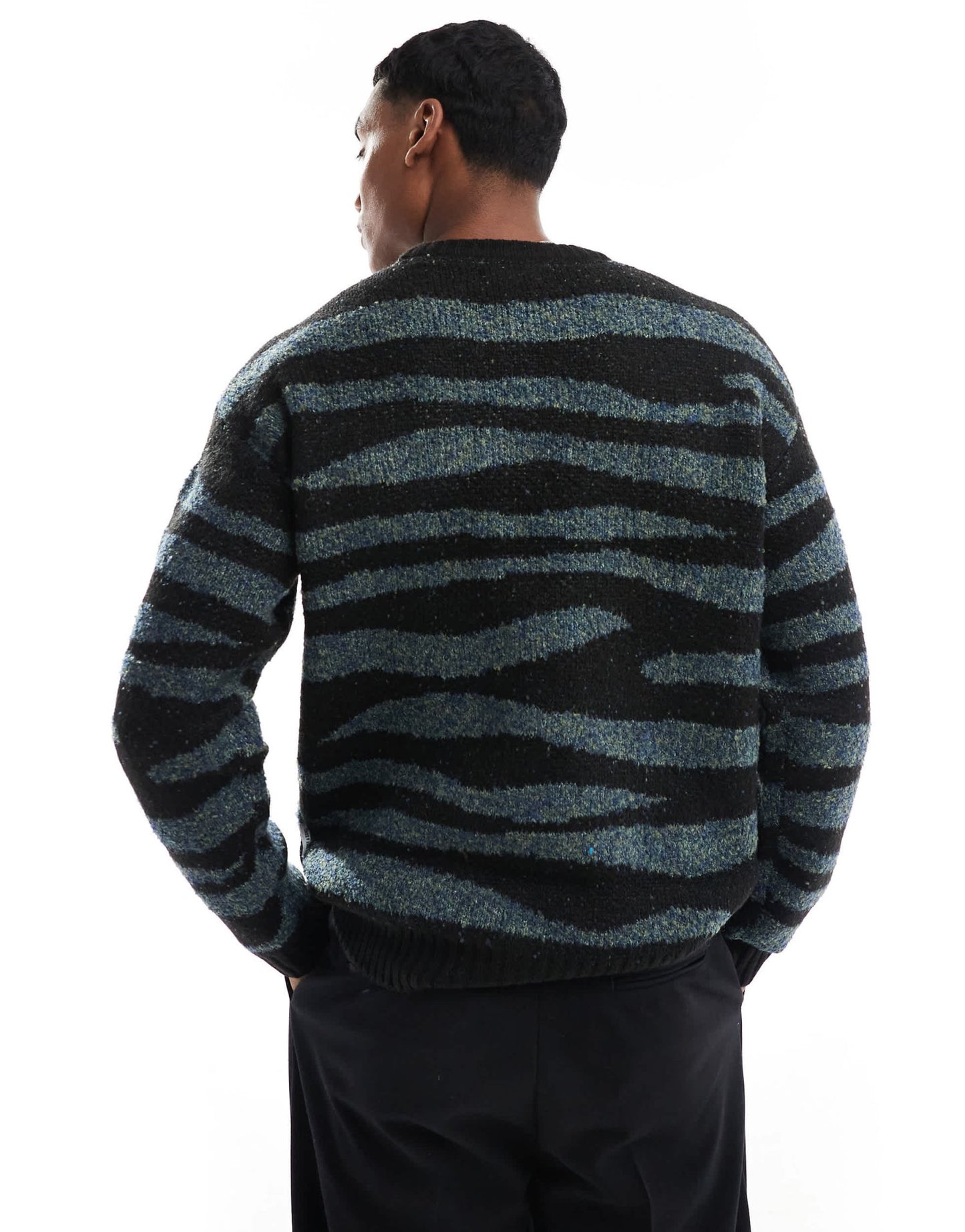 ONLY & SONS crew neck drop shoulder jumper with zebra stripe in black - ASOS Sample Sale EU Store