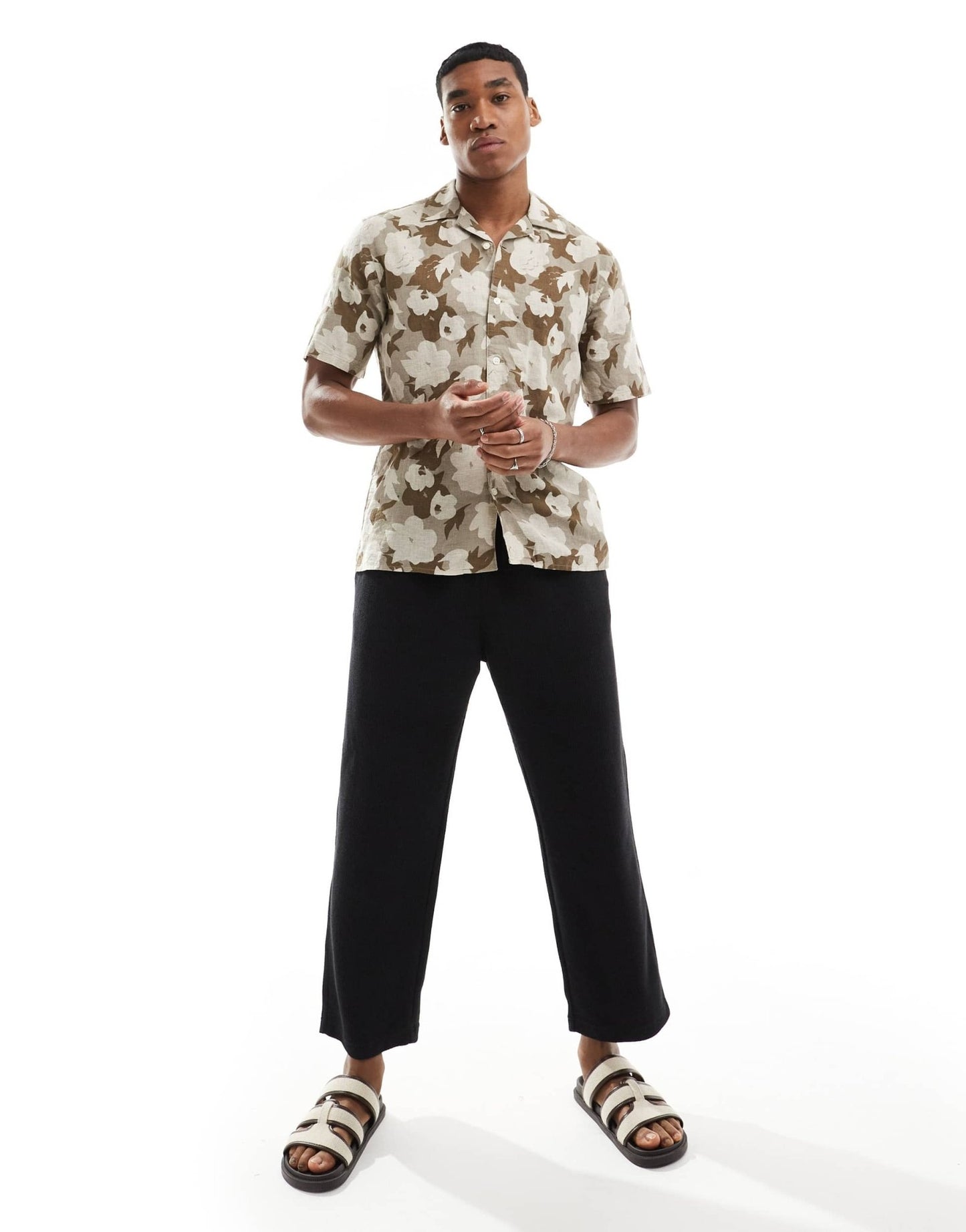 ONLY & SONS linen mix revere collar floral shirt in beige - ASOS Sample Sale EU Store
