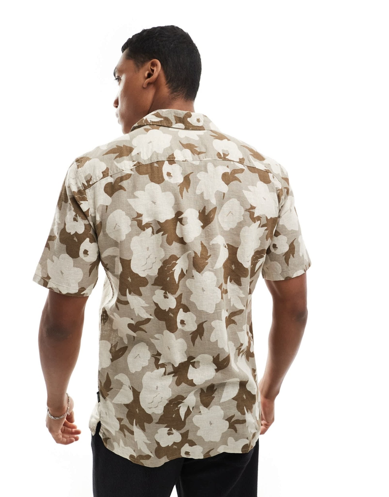 ONLY & SONS linen mix revere collar floral shirt in beige - ASOS Sample Sale EU Store