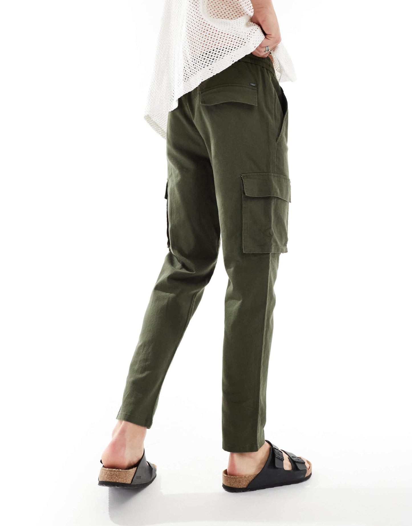ONLY & SONS linen mix tapered fit cargo in khaki - ASOS Sample Sale EU Store