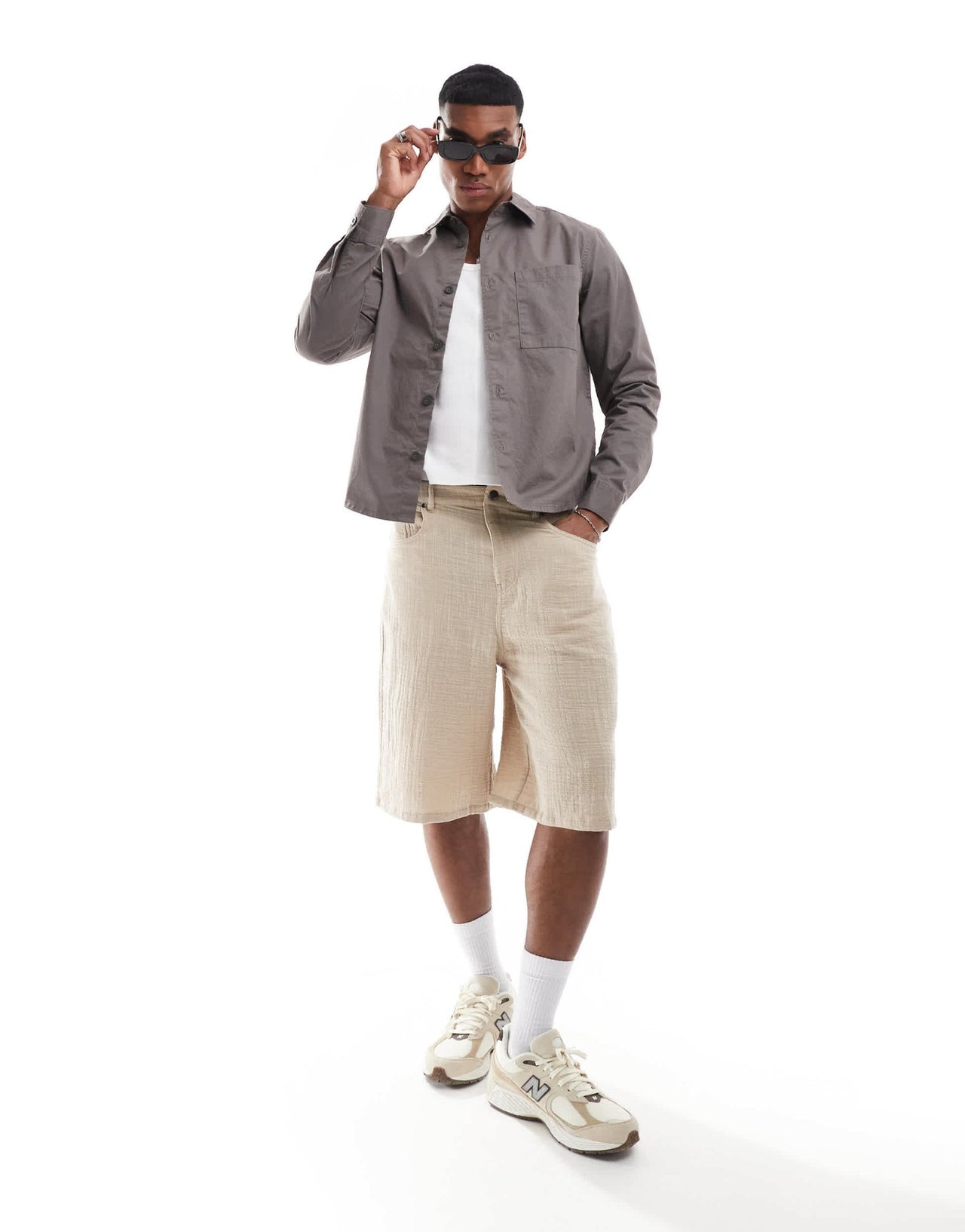 ONLY & SONS long sleeve shirt with frayed detail in charcoal - ASOS Sample Sale EU Store