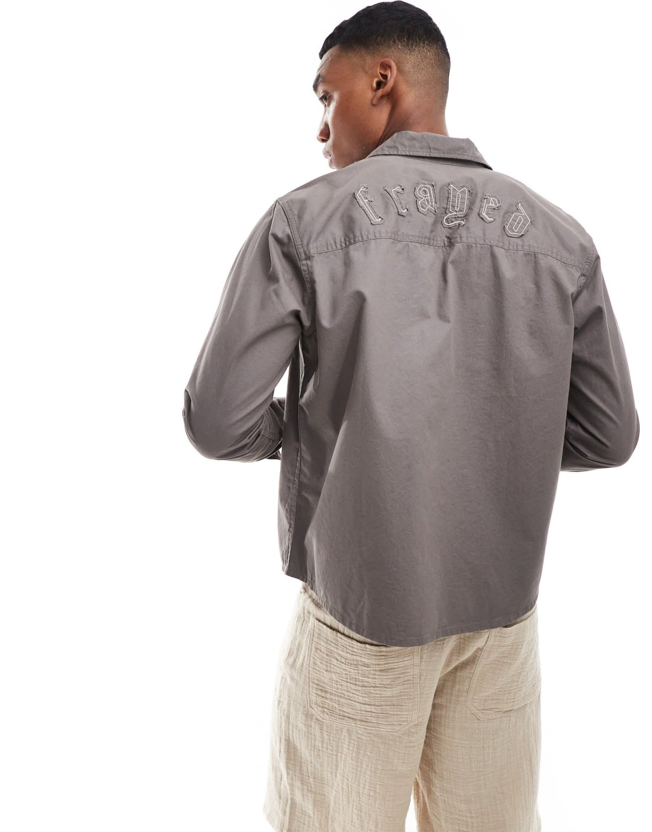 ONLY & SONS long sleeve shirt with frayed detail in charcoal - ASOS Sample Sale EU Store