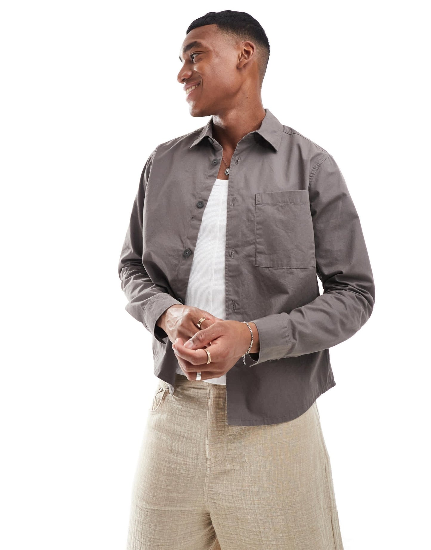 ONLY & SONS long sleeve shirt with frayed detail in charcoal - ASOS Sample Sale EU Store