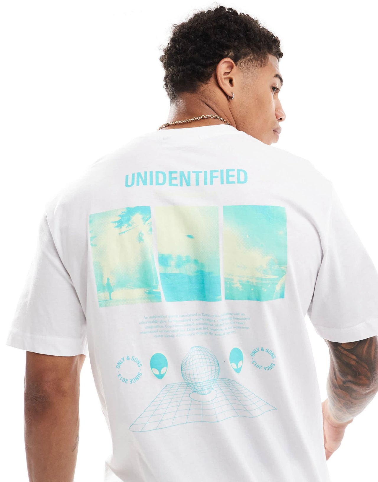 ONLY & SONS oversized t-shirt with unidentified back print in white - ASOS Sample Sale EU Store