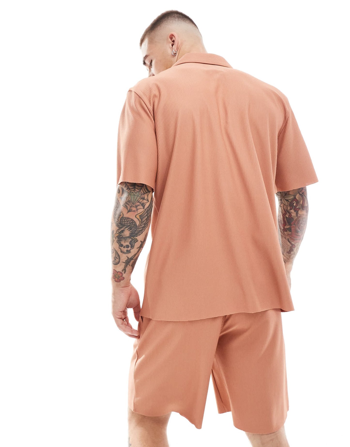 ONLY & SONS plisse split neck polo co - ord in burnt orange - ASOS Sample Sale EU Store