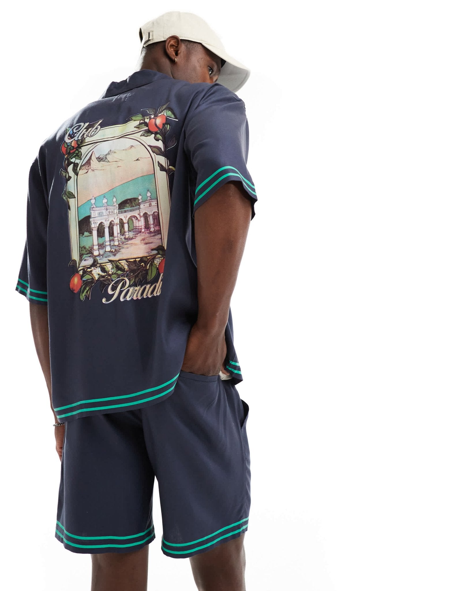 ONLY & SONS pull on printed short co - ord in navy - ASOS Sample Sale EU Store