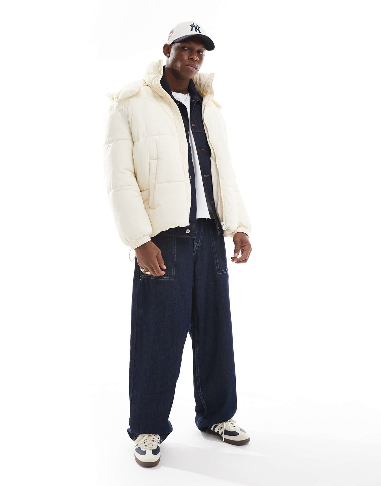 ONLY & SONS quilted puffer jacket with wide hood in off white - ASOS Sample Sale EU Store