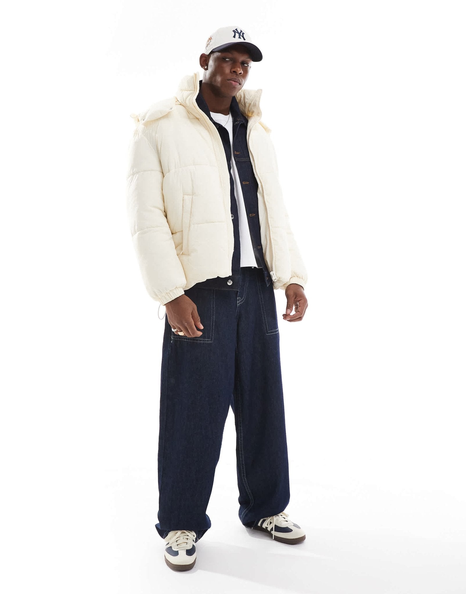 ONLY & SONS quilted puffer jacket with wide hood in off white - ASOS Sample Sale EU Store