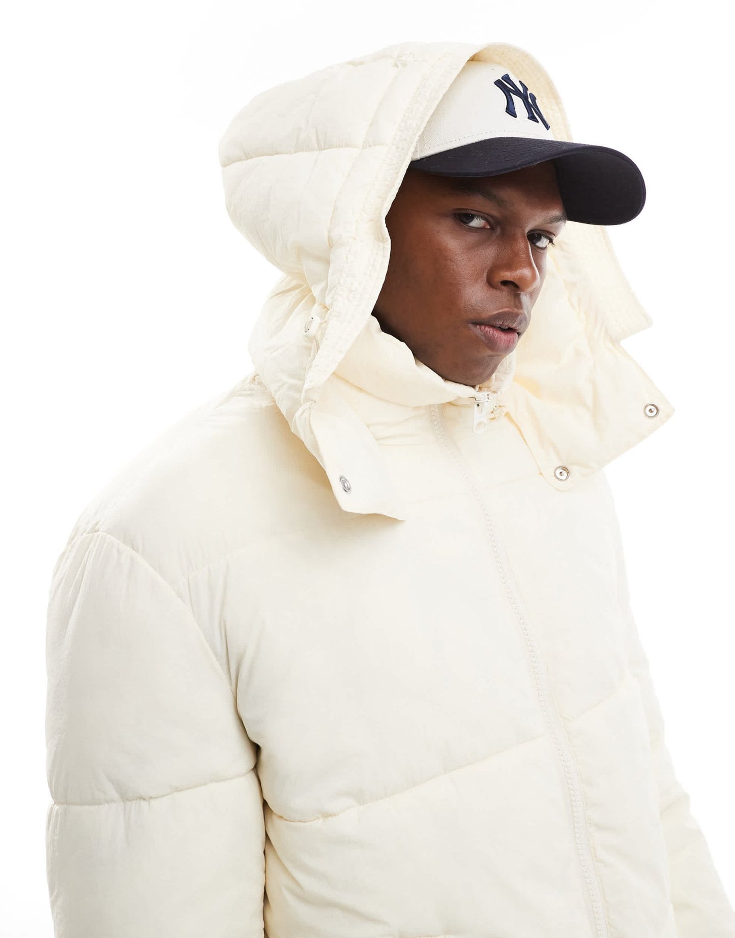 ONLY & SONS quilted puffer jacket with wide hood in off white - ASOS Sample Sale EU Store