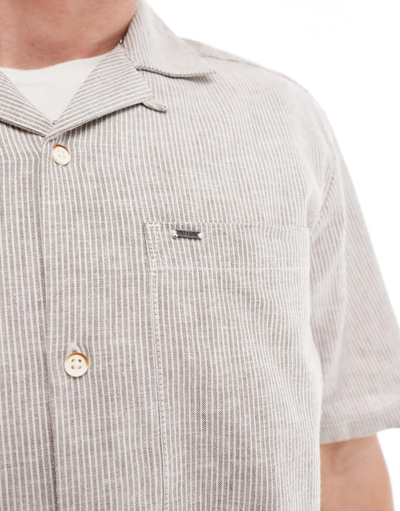 ONLY & SONS revere collar linen mix shirt co - ord in beige stripe - ASOS Sample Sale EU Store