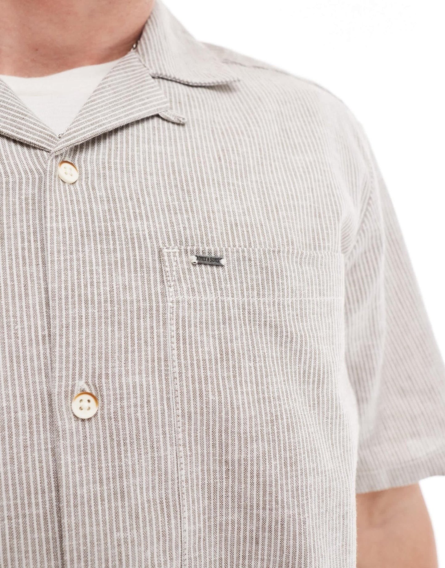 ONLY & SONS revere collar linen mix shirt co - ord in beige stripe - ASOS Sample Sale EU Store