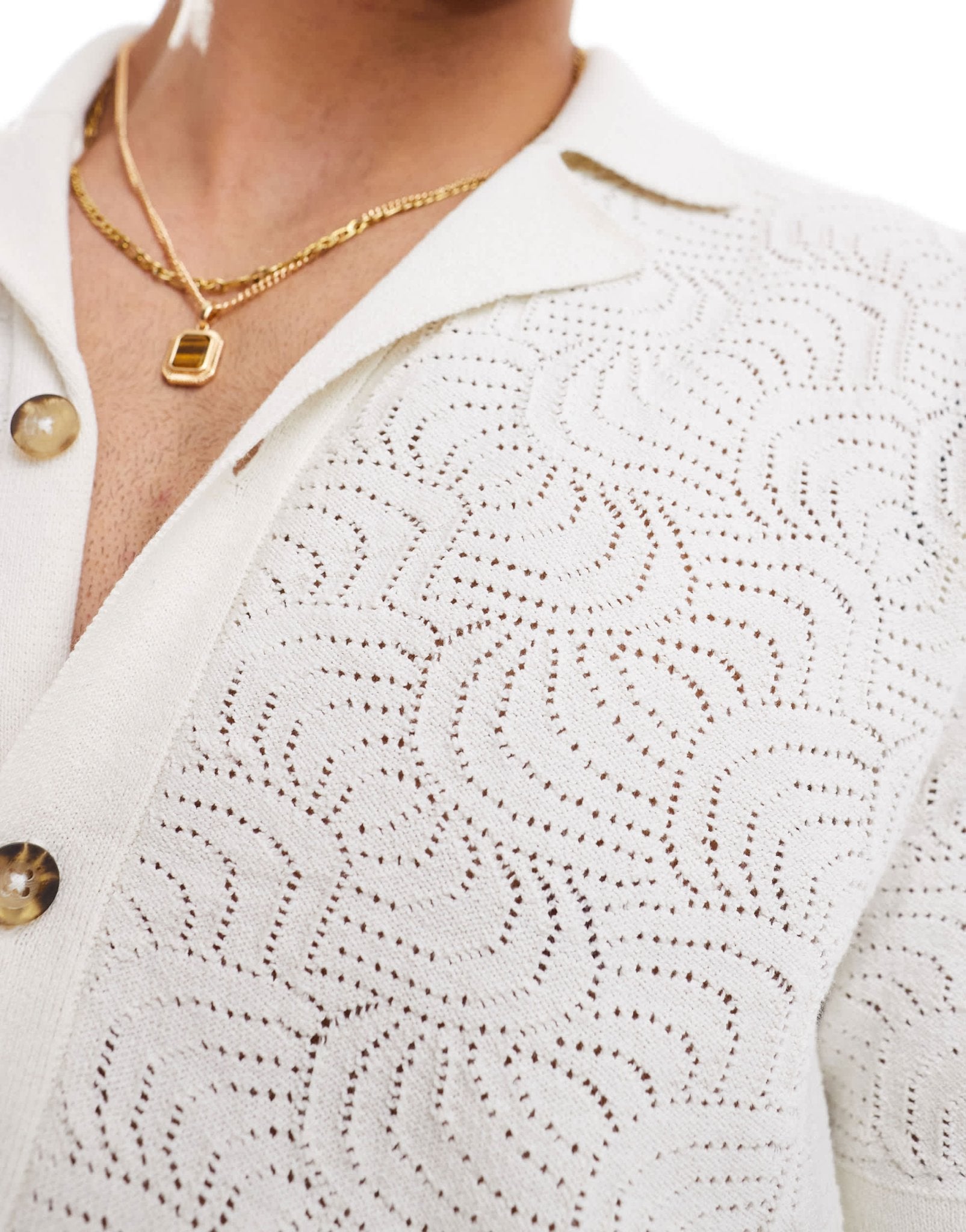 ONLY & SONS revere collar open knit shirt in white - ASOS Sample Sale EU Store