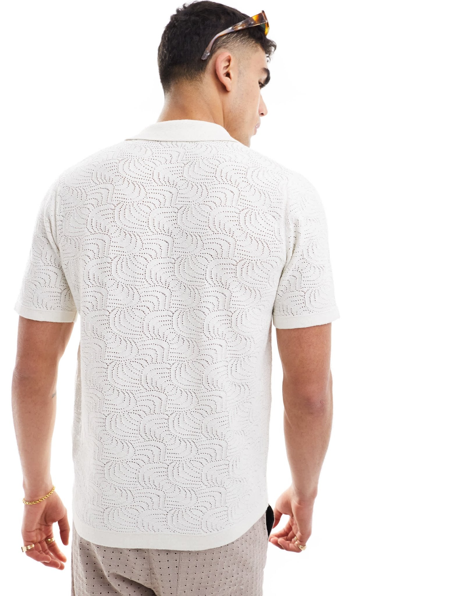 ONLY & SONS revere collar open knit shirt in white - ASOS Sample Sale EU Store