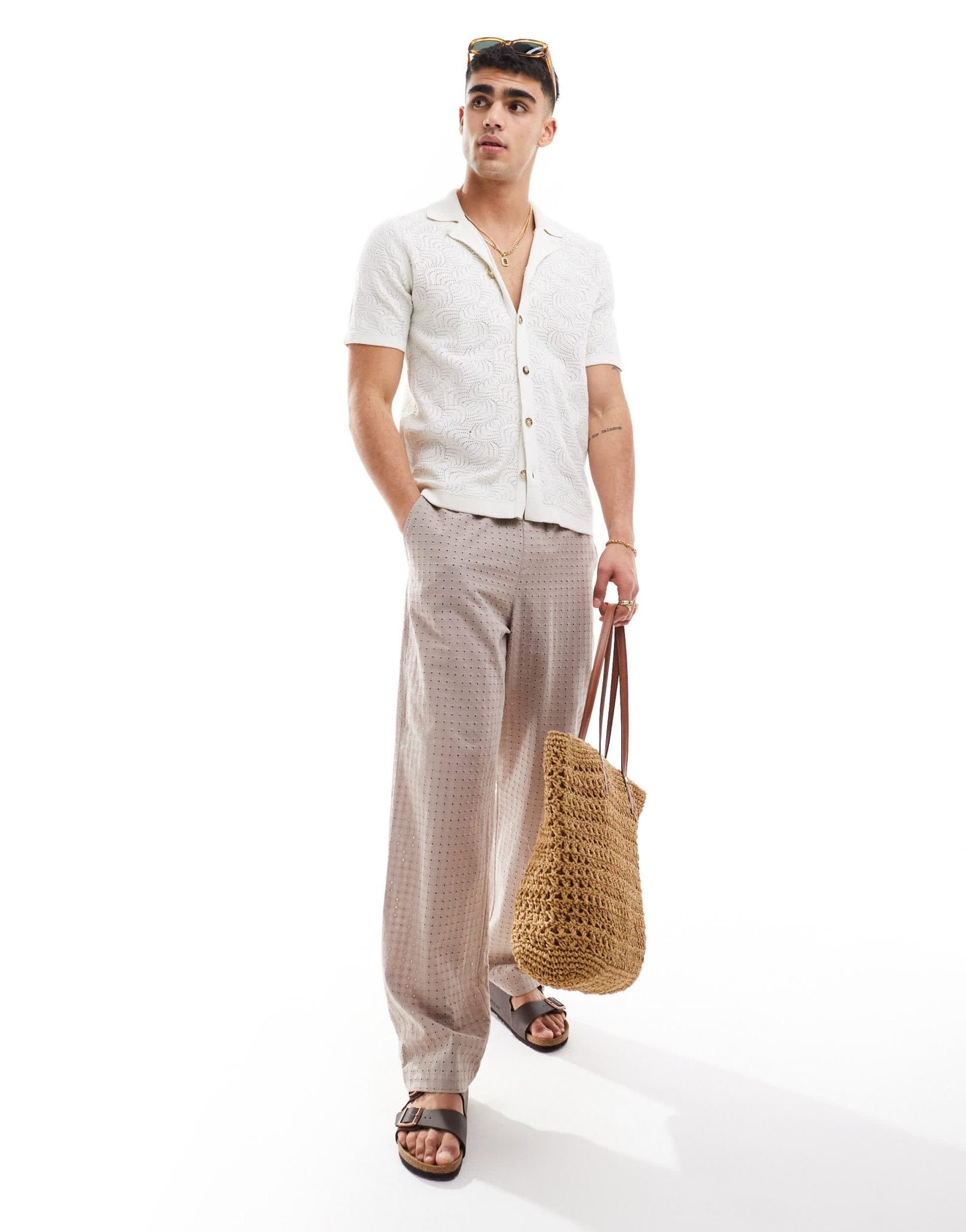 ONLY & SONS revere collar open knit shirt in white - ASOS Sample Sale EU Store