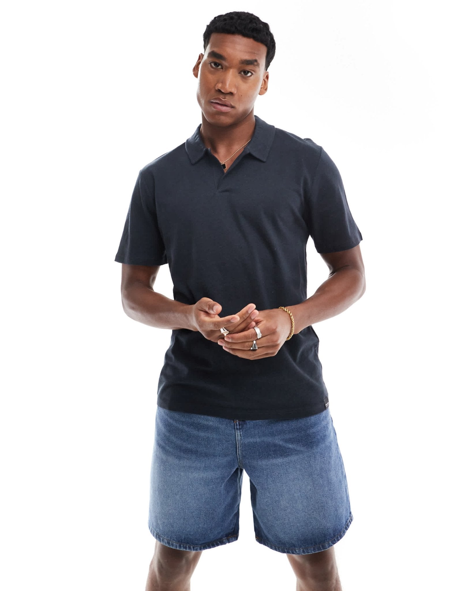 ONLY & SONS revere collar polo in navy - ASOS Sample Sale EU Store