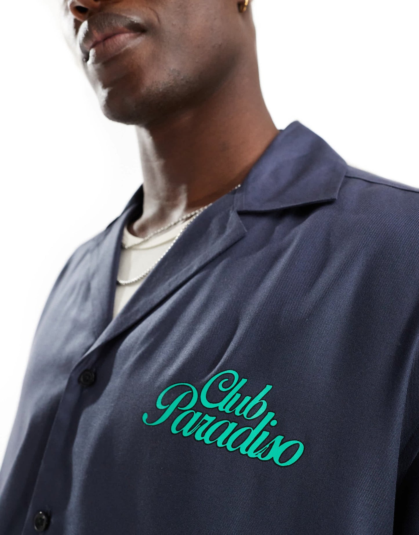 ONLY & SONS revere collar shirt co - ord with paradiso back print in navy - ASOS Sample Sale EU Store