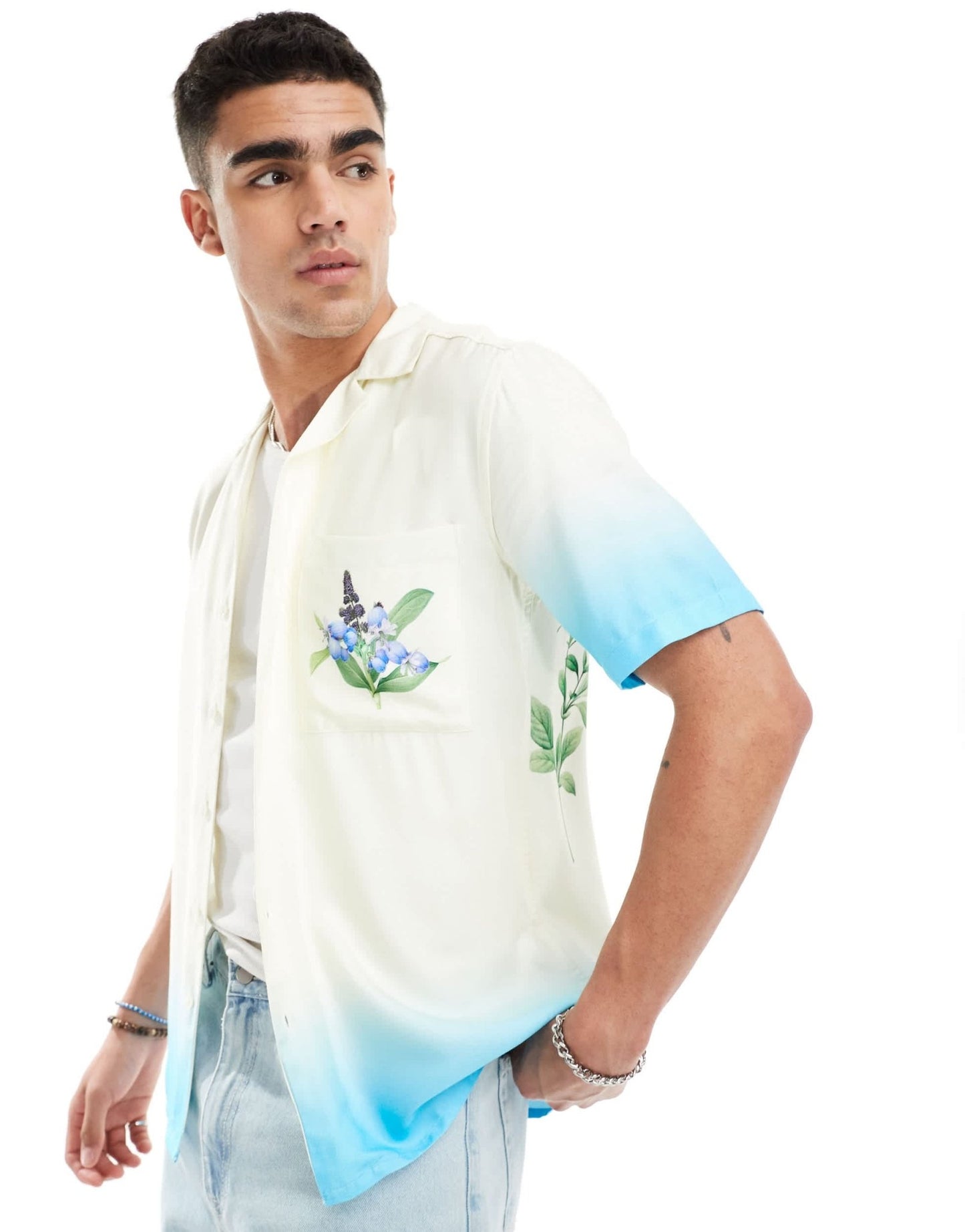 ONLY & SONS revere collar shirt with floral print in blue ombre - ASOS Sample Sale EU Store