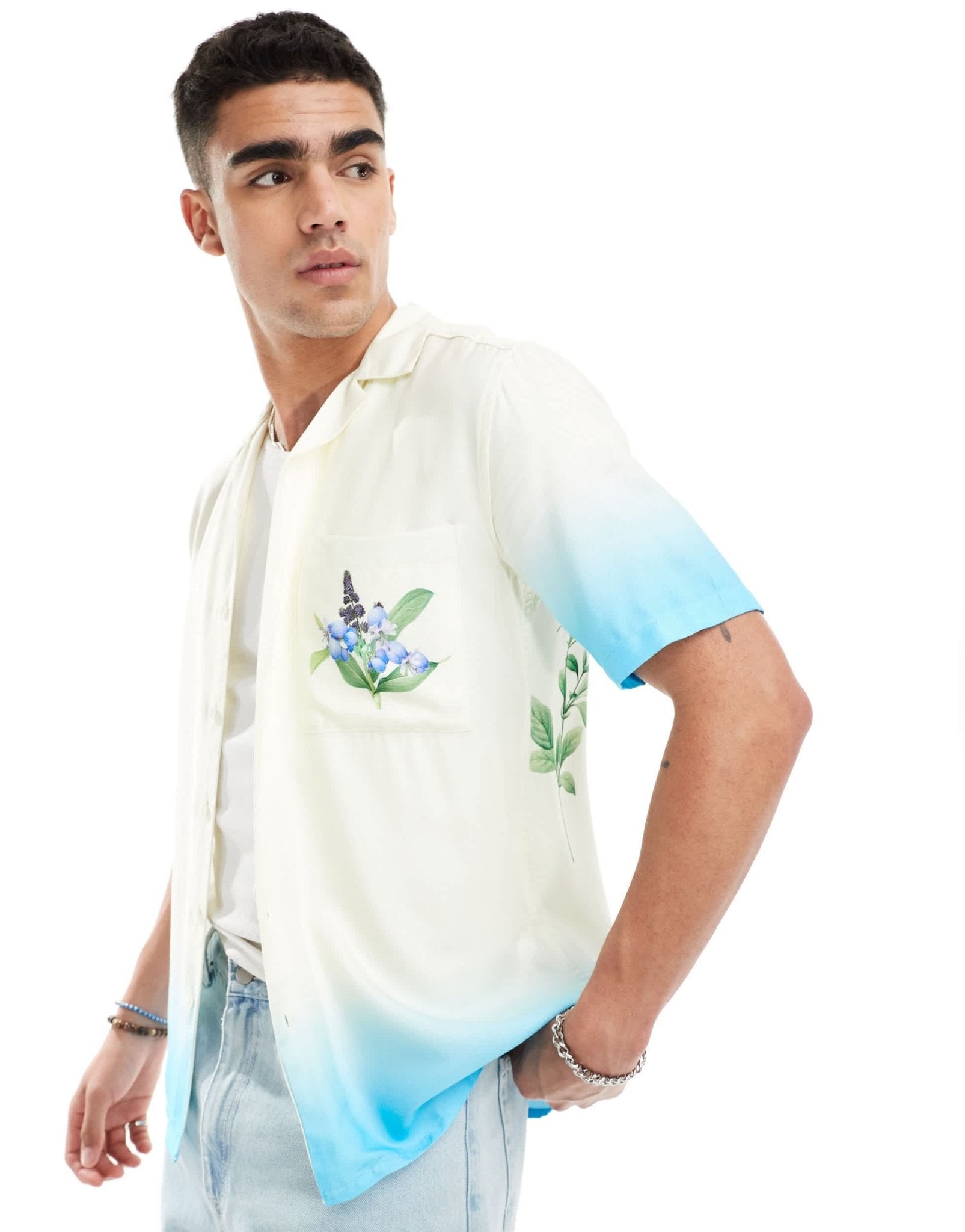 ONLY & SONS revere collar shirt with floral print in blue ombre - ASOS Sample Sale EU Store