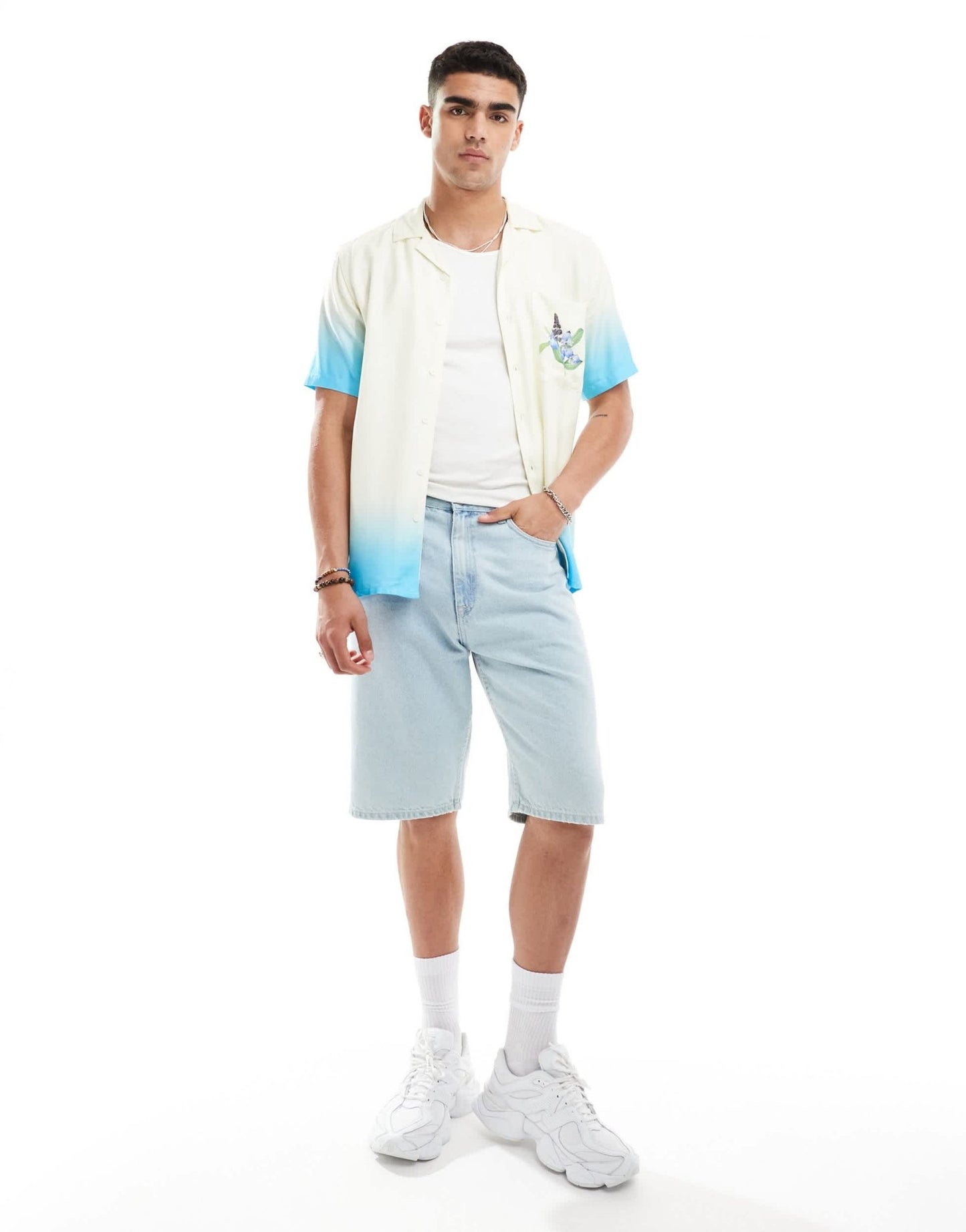 ONLY & SONS revere collar shirt with floral print in blue ombre - ASOS Sample Sale EU Store