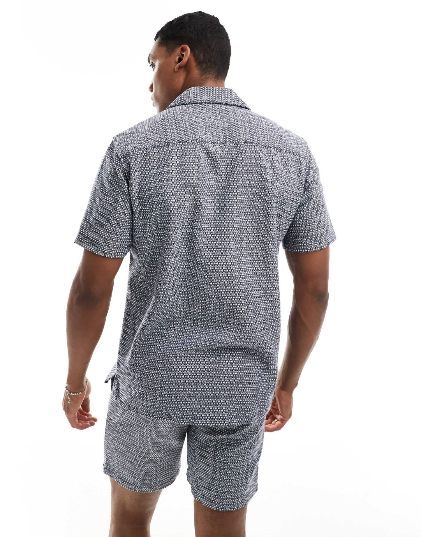 ONLY & SONS revere collar woven textured shirt co - ord in navy - ASOS Sample Sale EU Store