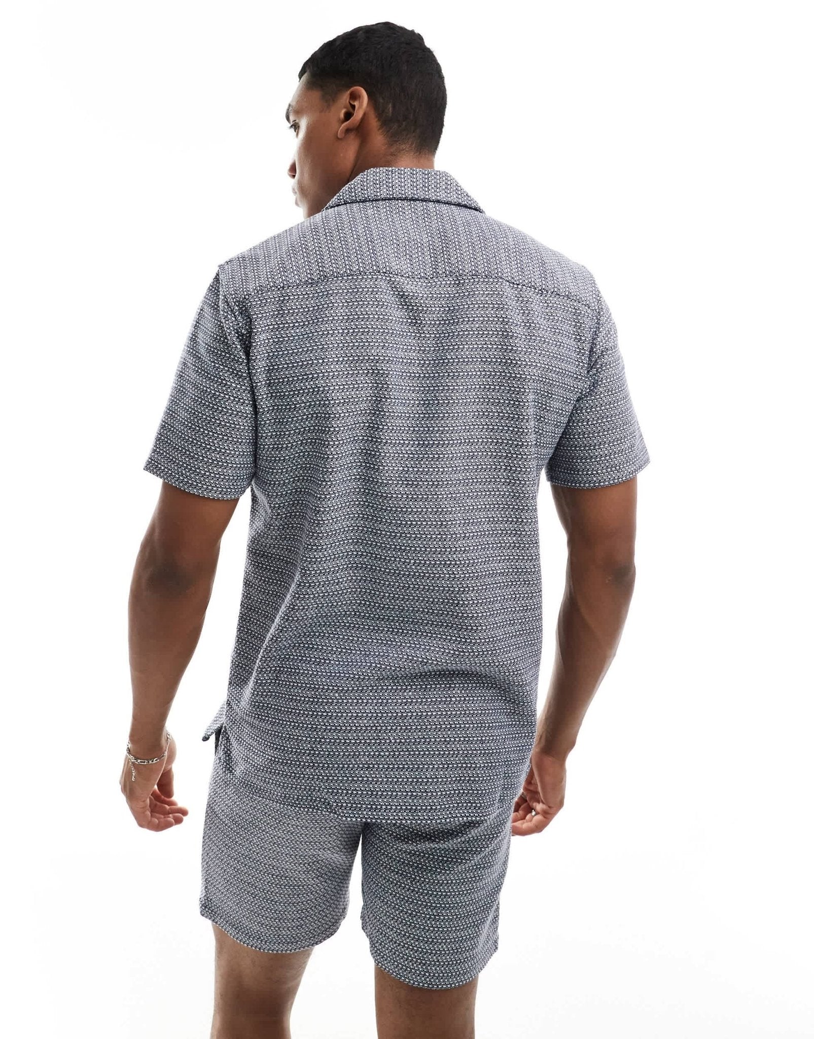 ONLY & SONS revere collar woven textured shirt co - ord in navy - ASOS Sample Sale EU Store