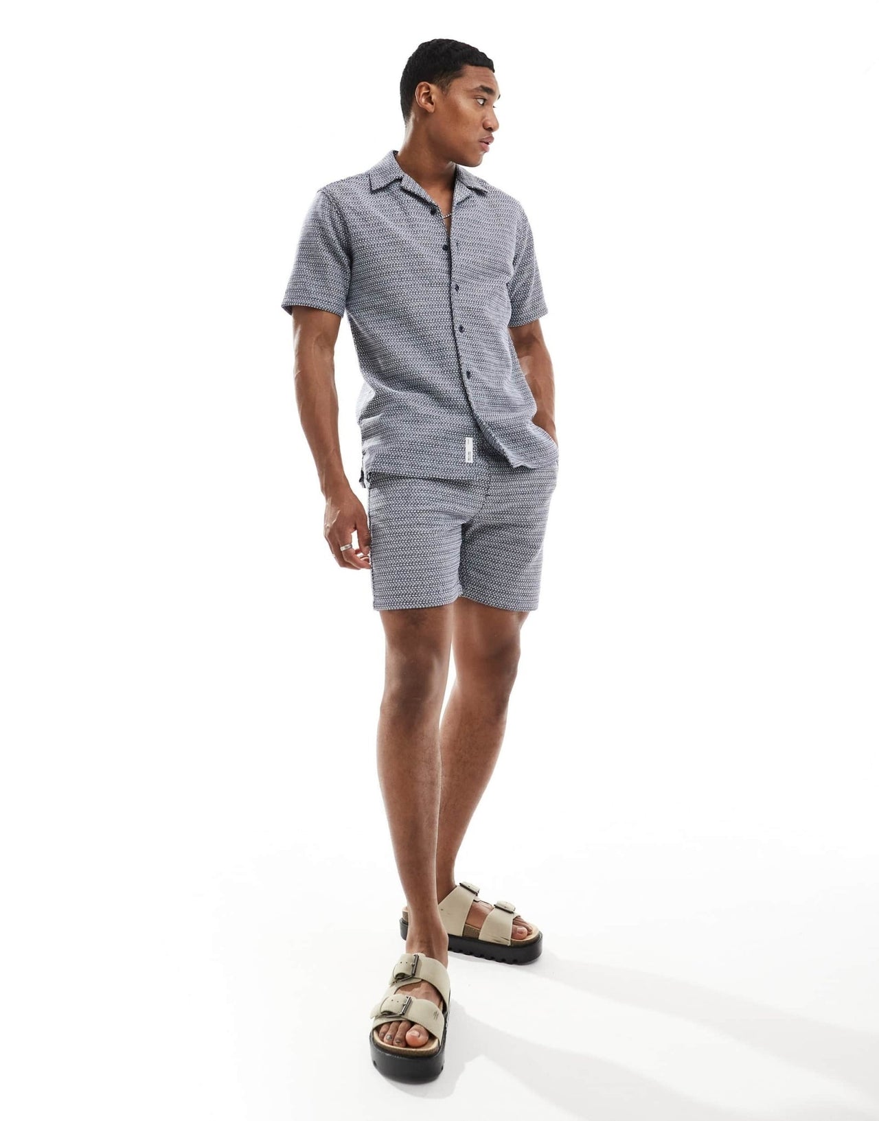 ONLY & SONS revere collar woven textured shirt co - ord in navy - ASOS Sample Sale EU Store