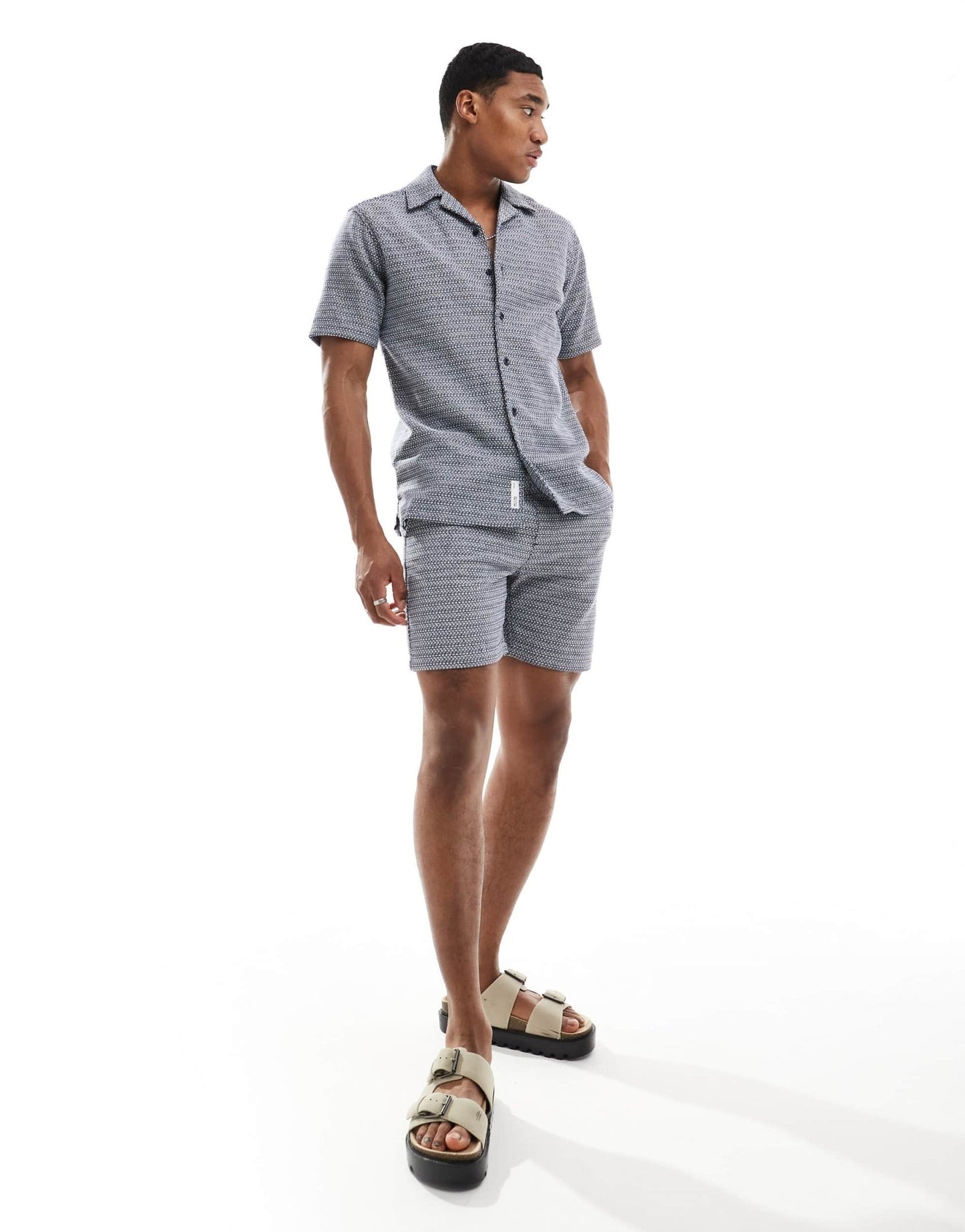 ONLY & SONS revere collar woven textured shirt co - ord in navy - ASOS Sample Sale EU Store