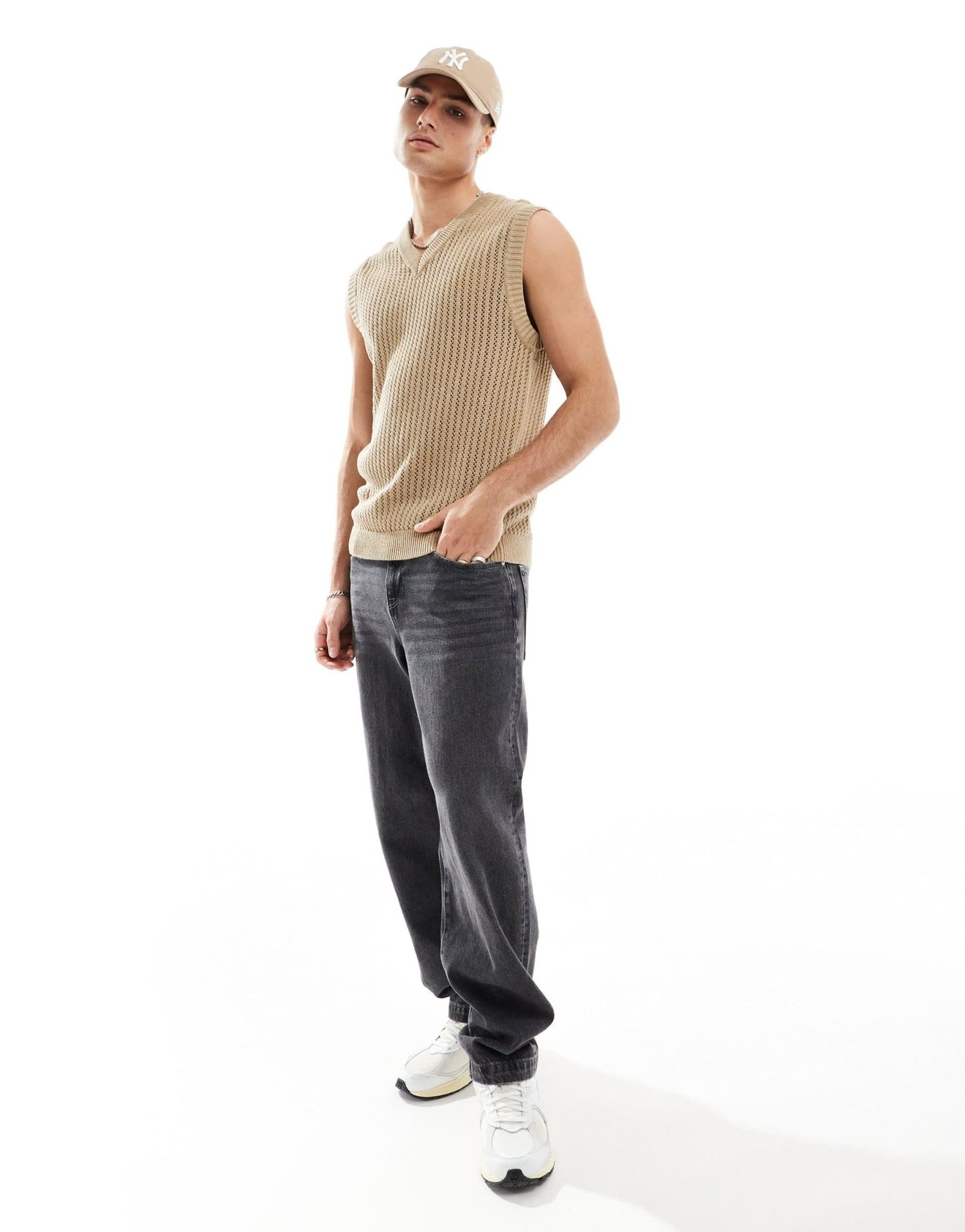 ONLY & SONS v neck open knit vest in beige - ASOS Sample Sale EU Store